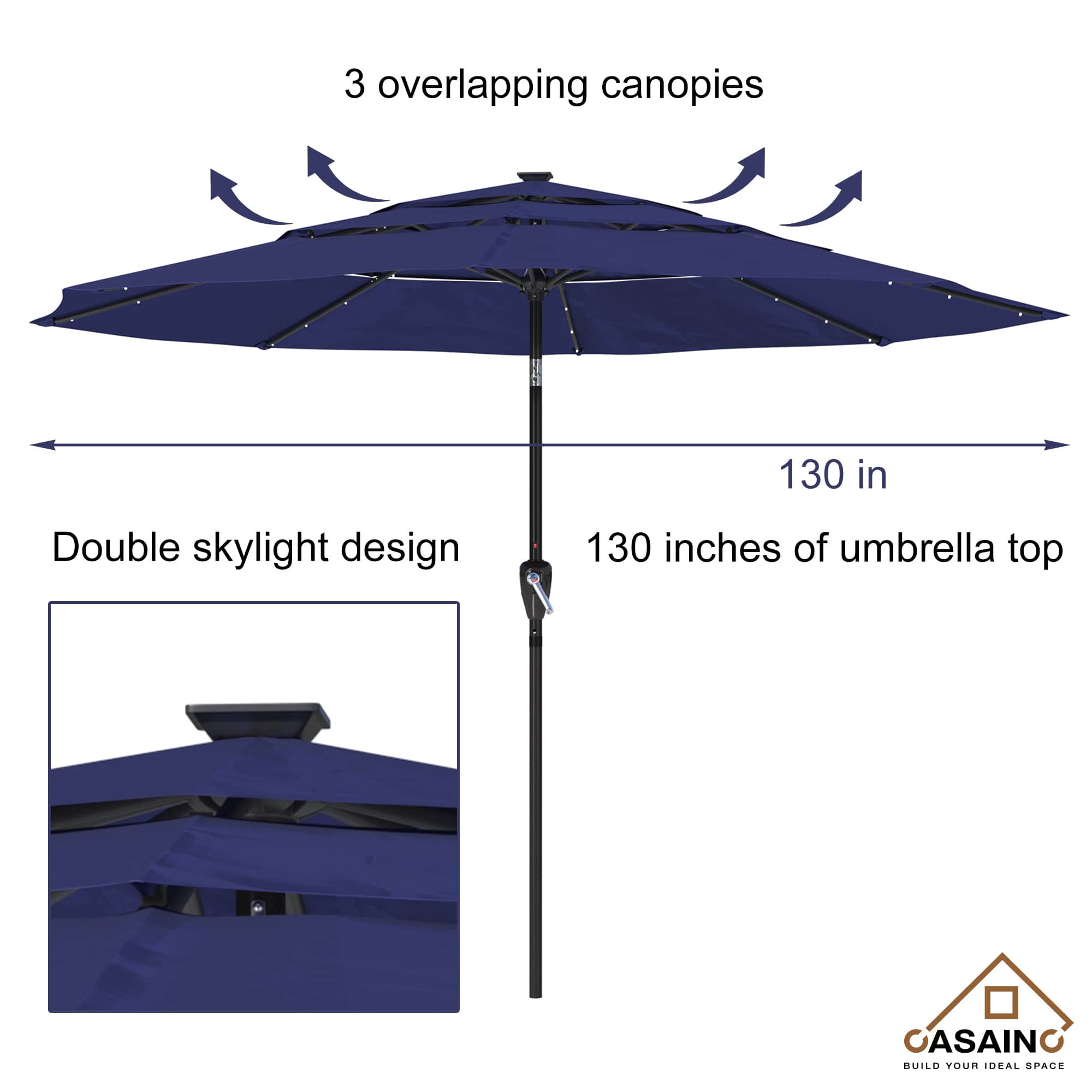 11 ft.3-Layer Aluminum Market Solar Tilt Patio Umbrella with 24-LED Light