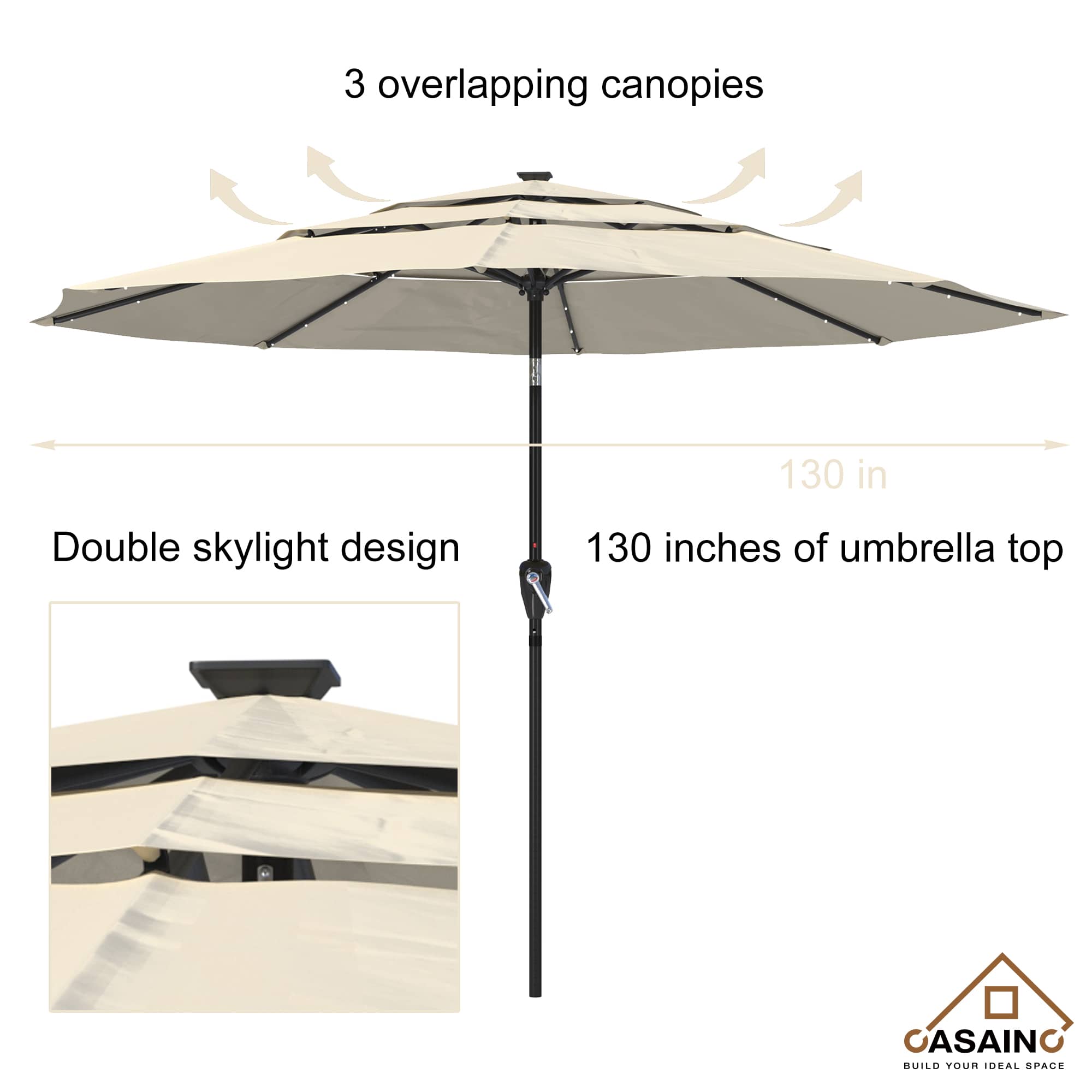 11 ft.3-Layer Aluminum Market Solar Tilt Patio Umbrella with 24-LED Light