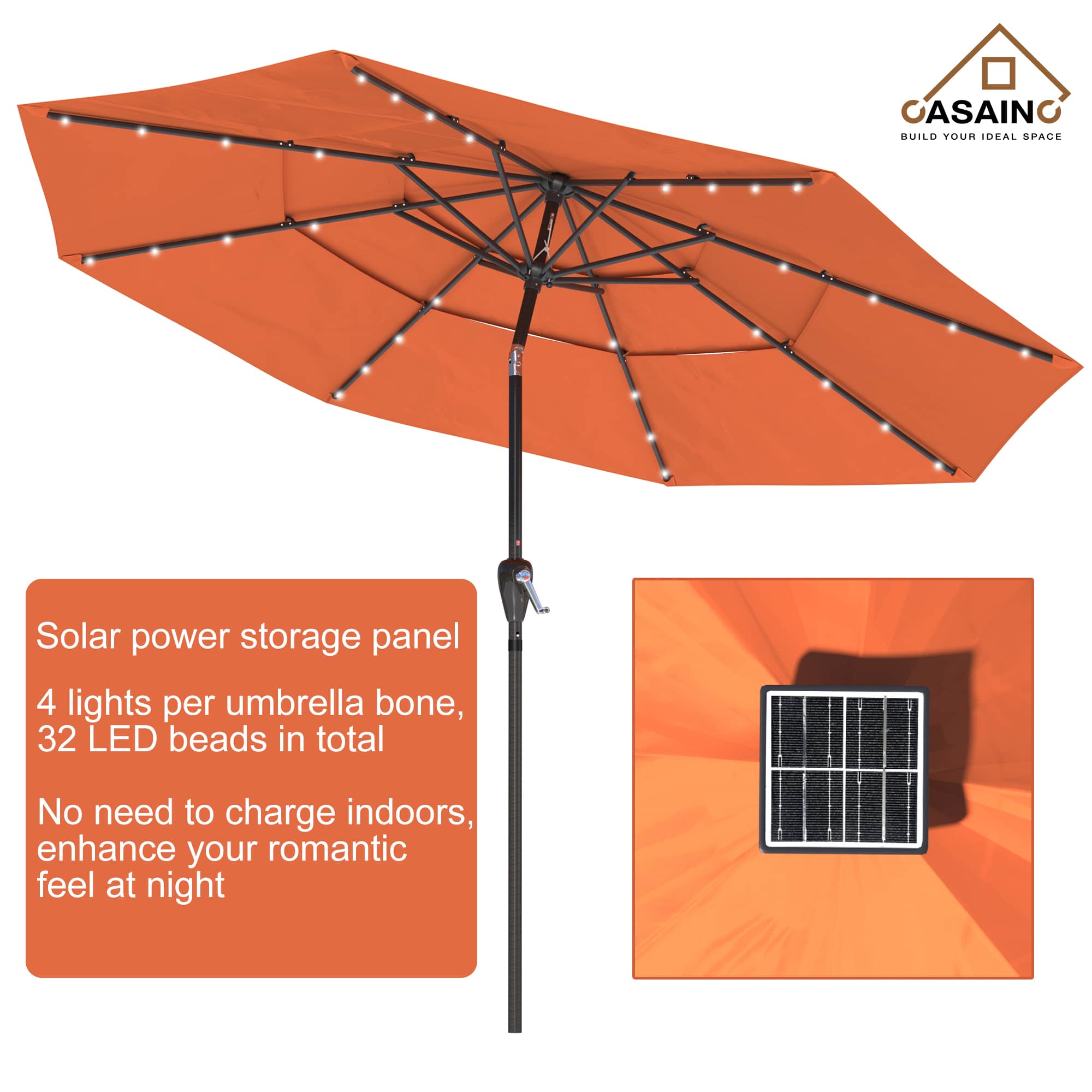 11 ft.3-Layer Aluminum Market Solar Tilt Patio Umbrella with 24-LED Light