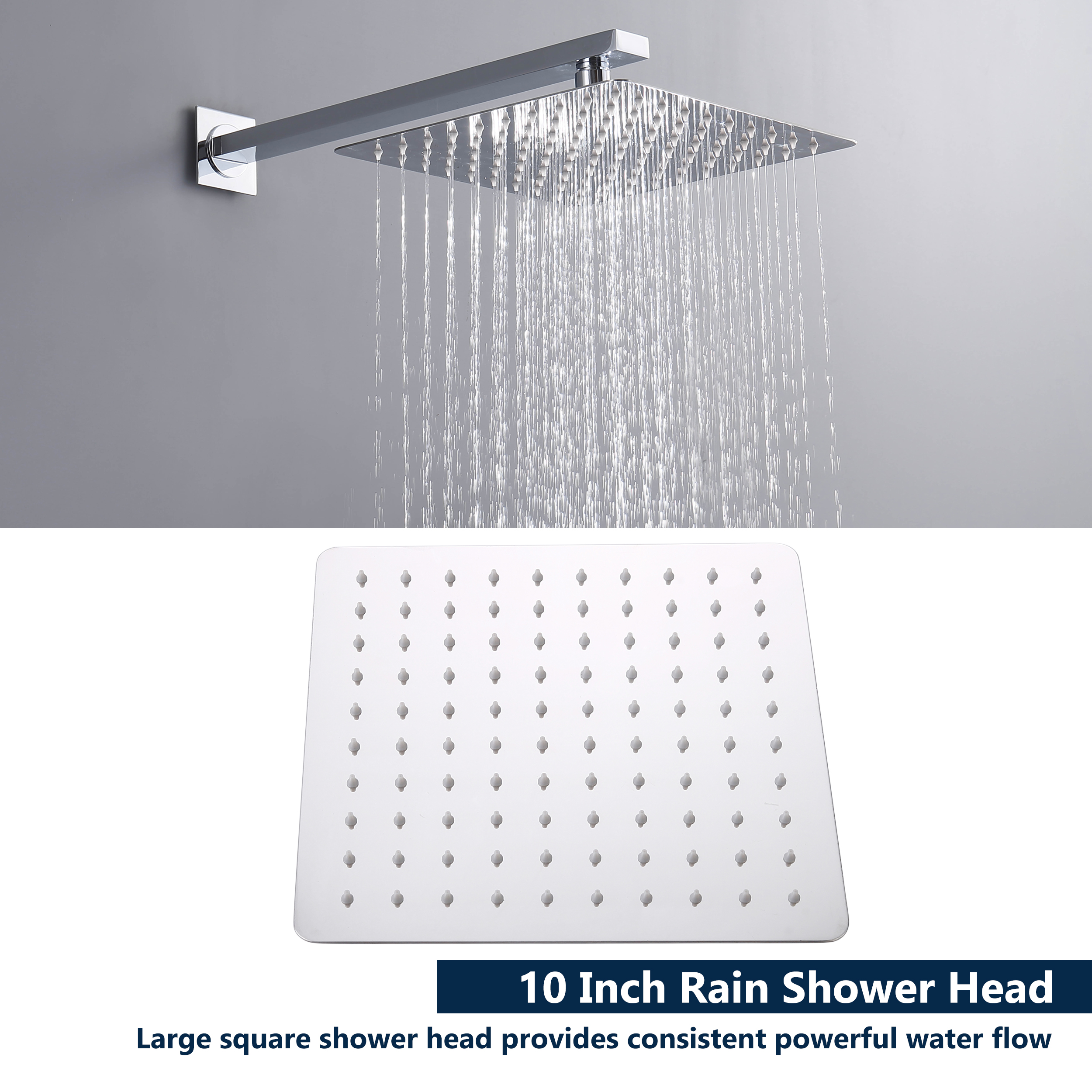 CASAINC 9.8" Square Wall-mounted Rain Shower Faucet with Pressure Balanced Valve