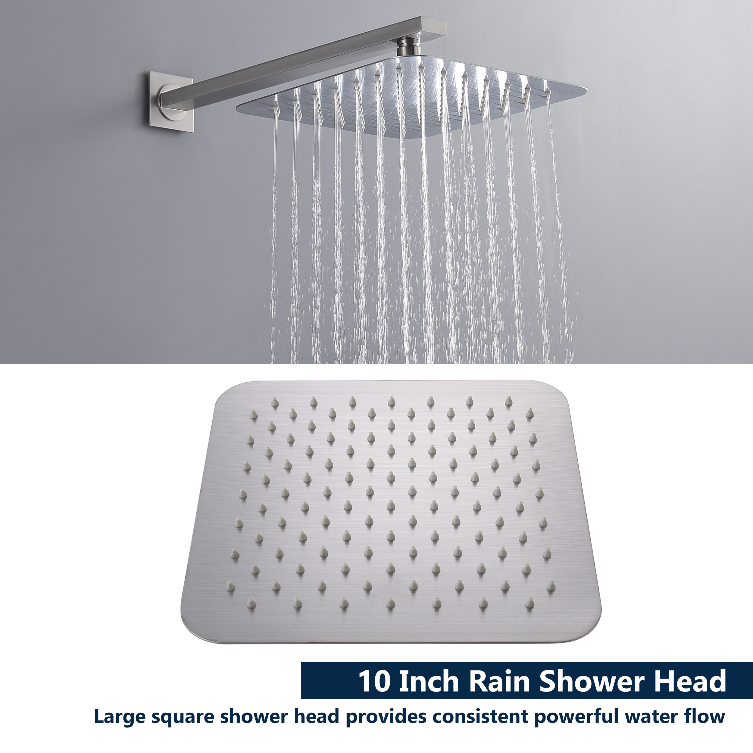 CASAINC 9.8" Square Wall-mounted Rain Shower Faucet with Pressure Balanced Valve