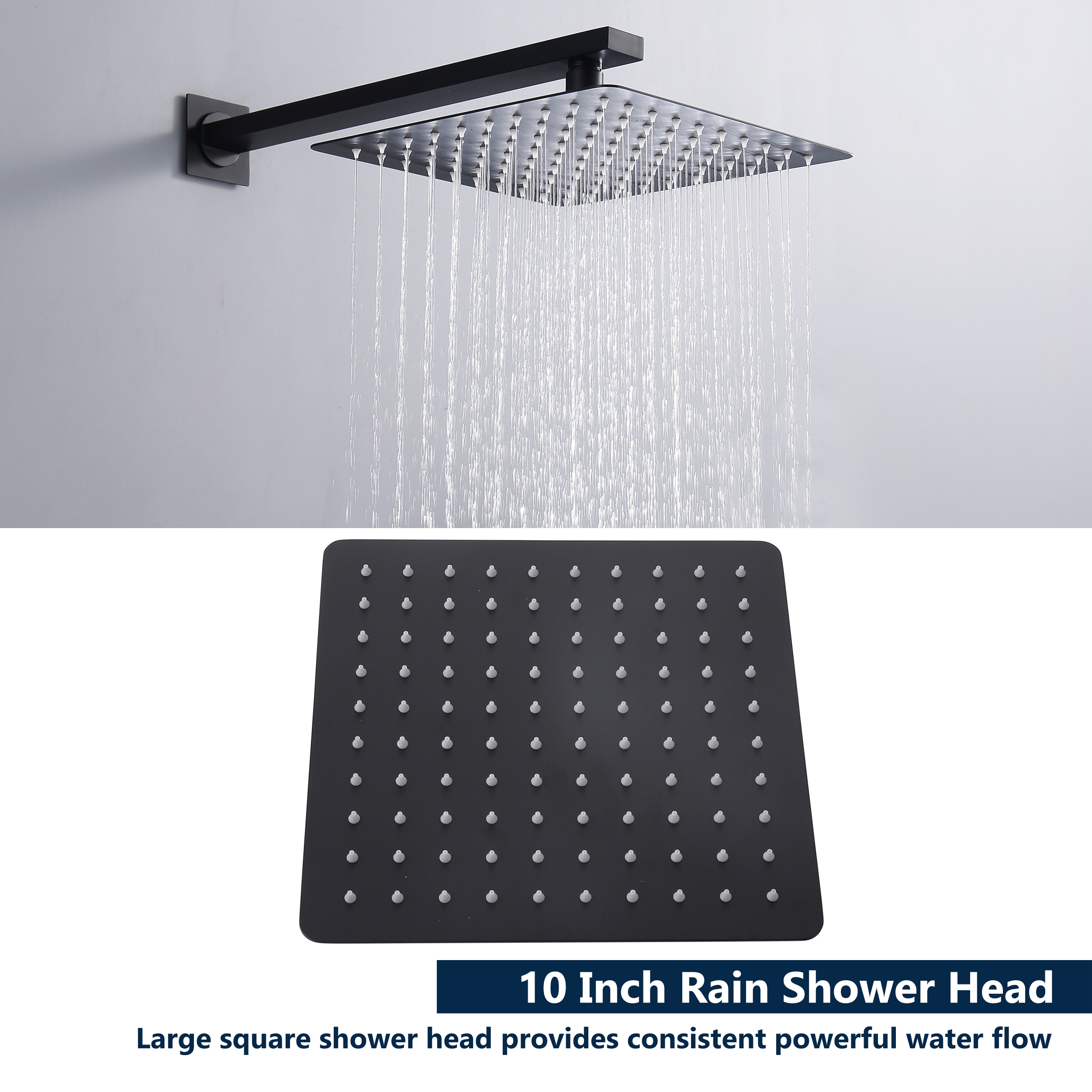 CASAINC 9.8" Square Wall-mounted Rain Shower Faucet with Pressure Balanced Valve