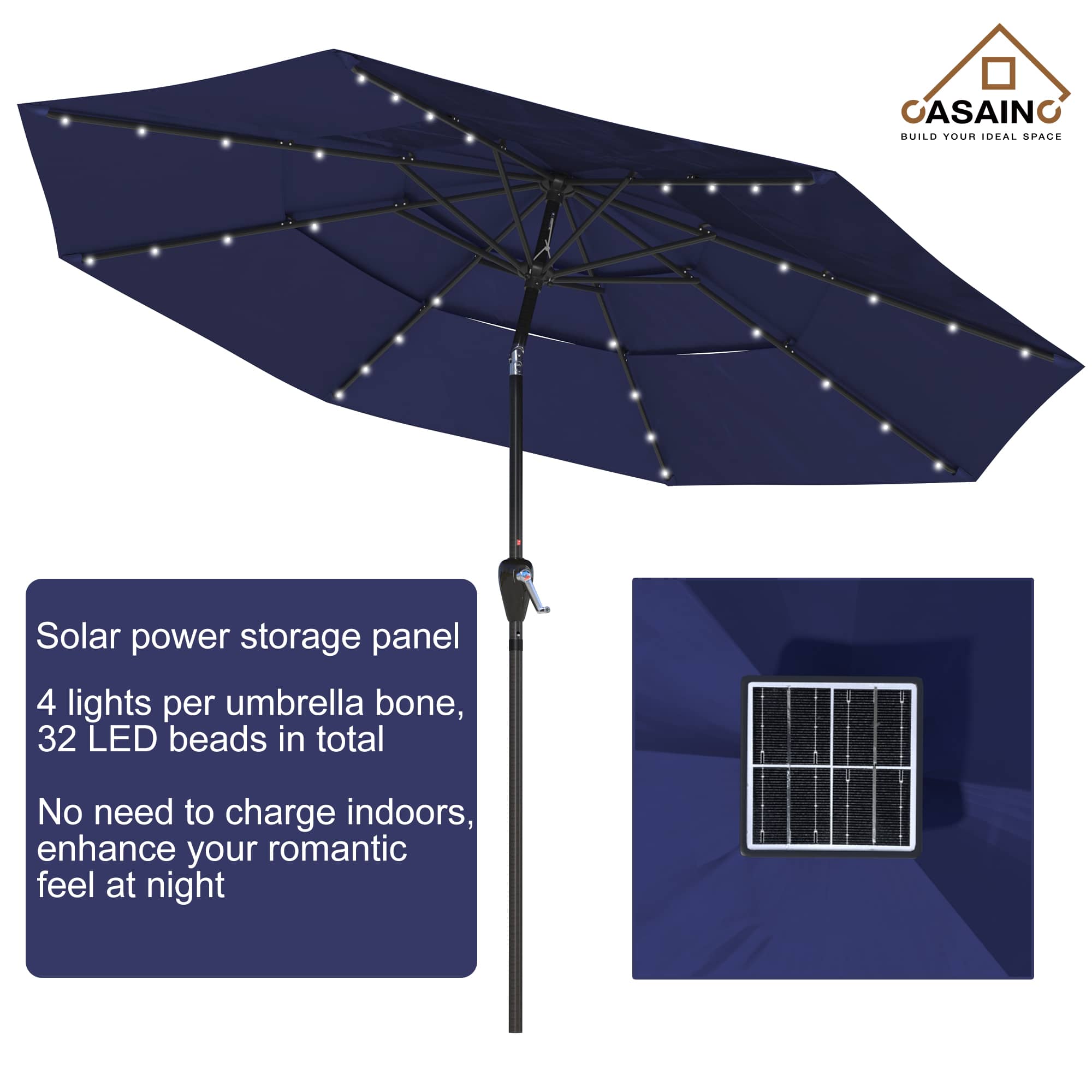 11 ft.3-Layer Aluminum Market Solar Tilt Patio Umbrella with 24-LED Light