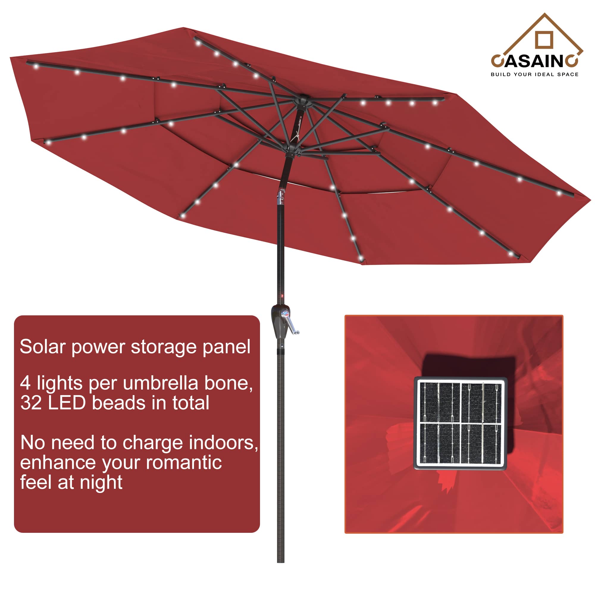 11 ft.3-Layer Aluminum Market Solar Tilt Patio Umbrella with 24-LED Light