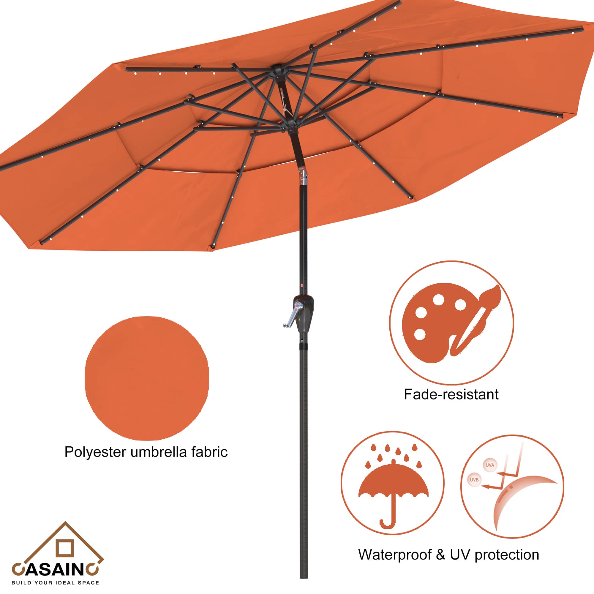 11 ft.3-Layer Aluminum Market Solar Tilt Patio Umbrella with 24-LED Light