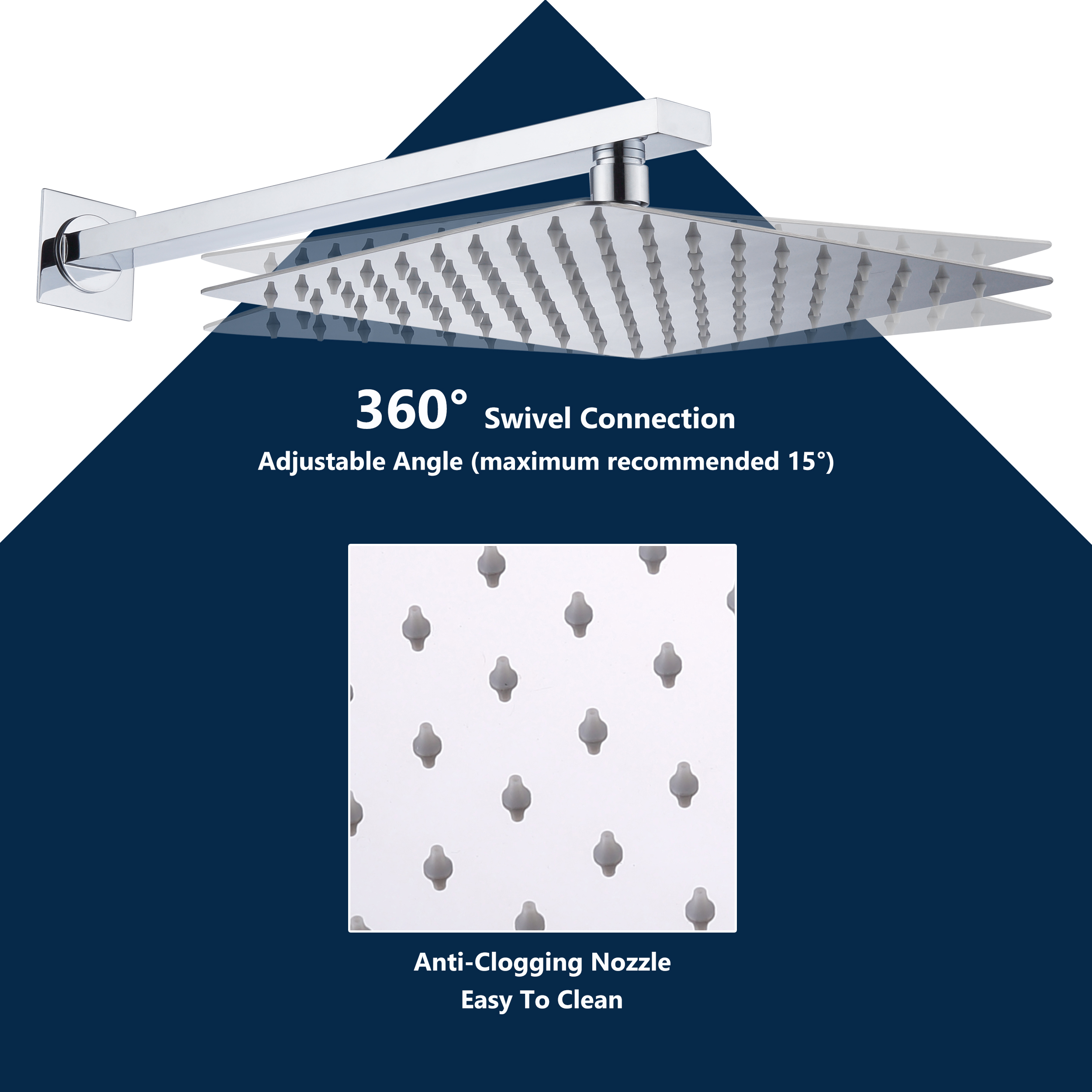 CASAINC 9.8" Square Wall-mounted Rain Shower Faucet with Pressure Balanced Valve