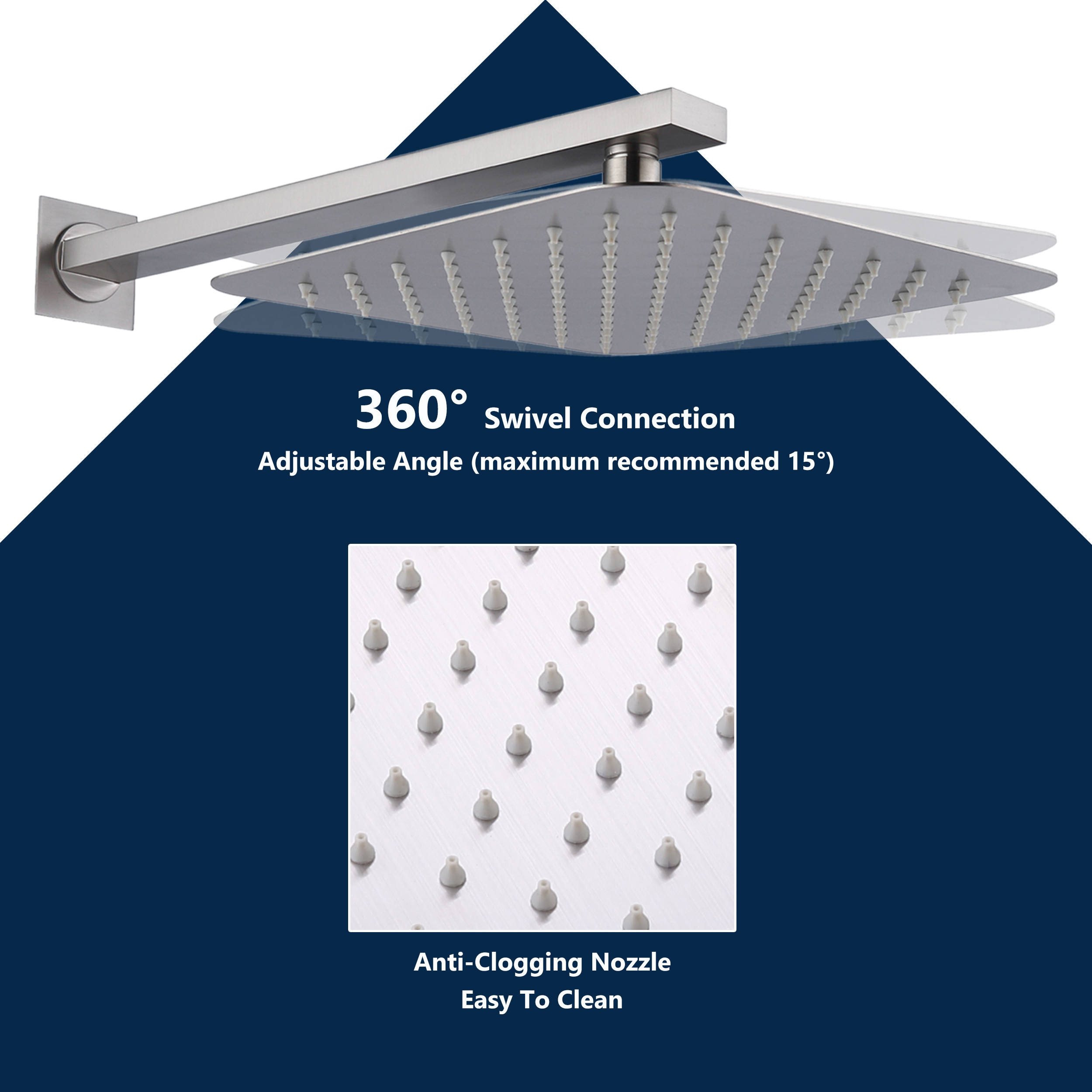 CASAINC 9.8" Square Wall-mounted Rain Shower Faucet with Pressure Balanced Valve