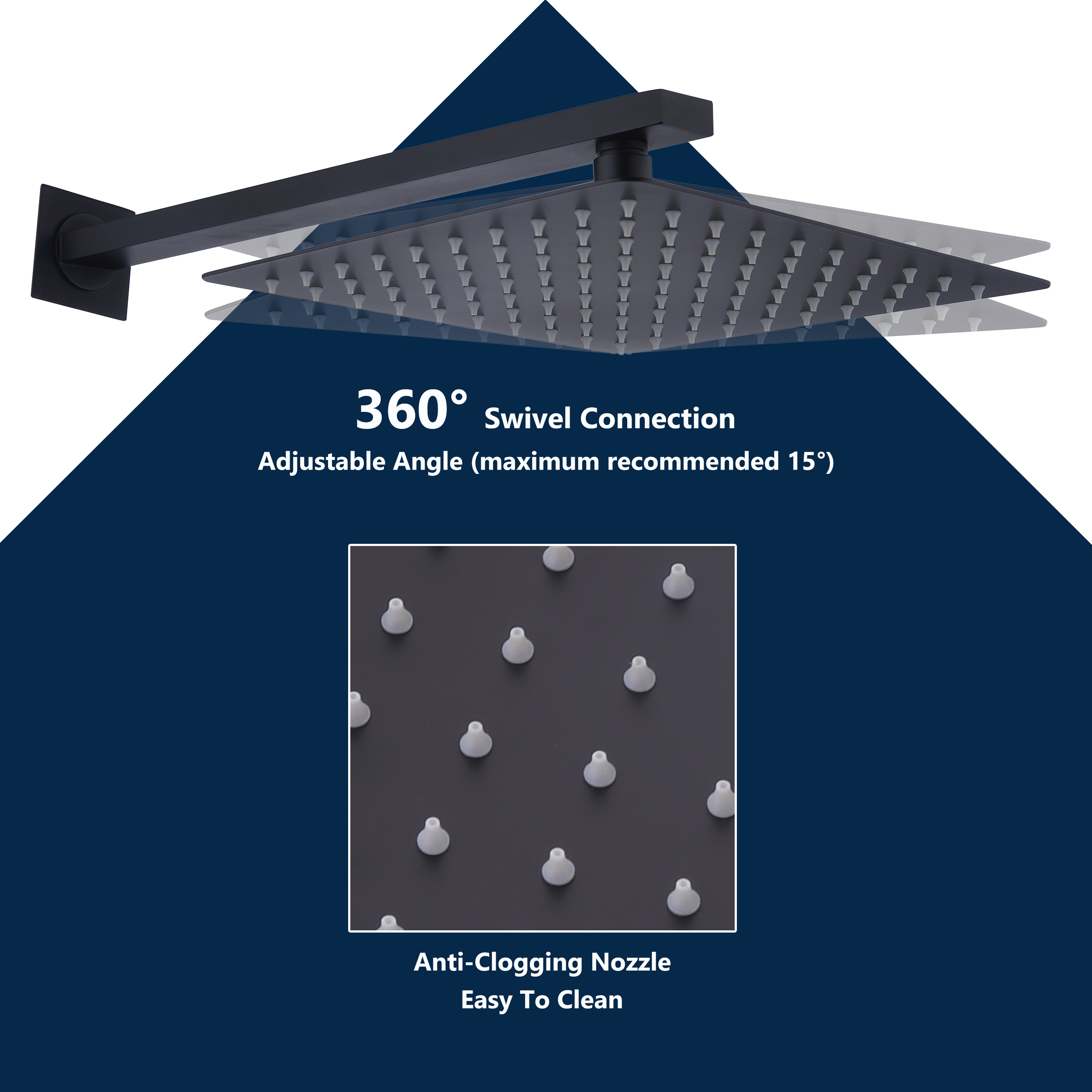 CASAINC 9.8" Square Wall-mounted Rain Shower Faucet with Pressure Balanced Valve