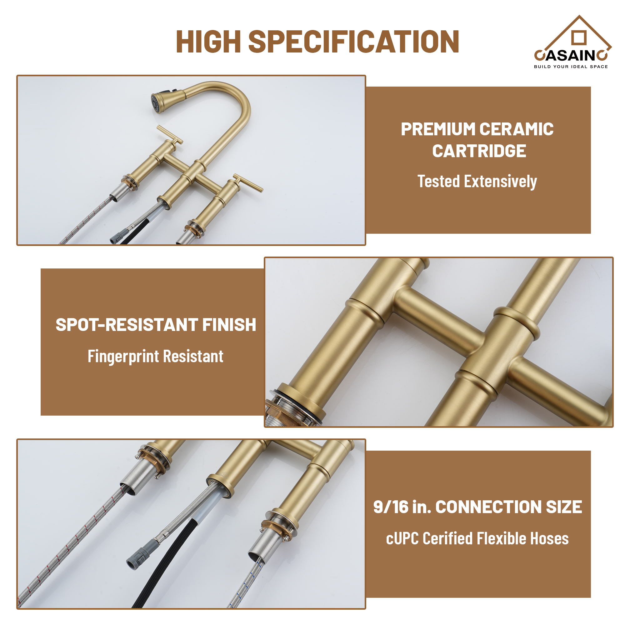 Pull-Down Bridge Kitchen Faucet in Matte Black/Brushed Nickel/Brushed Gold