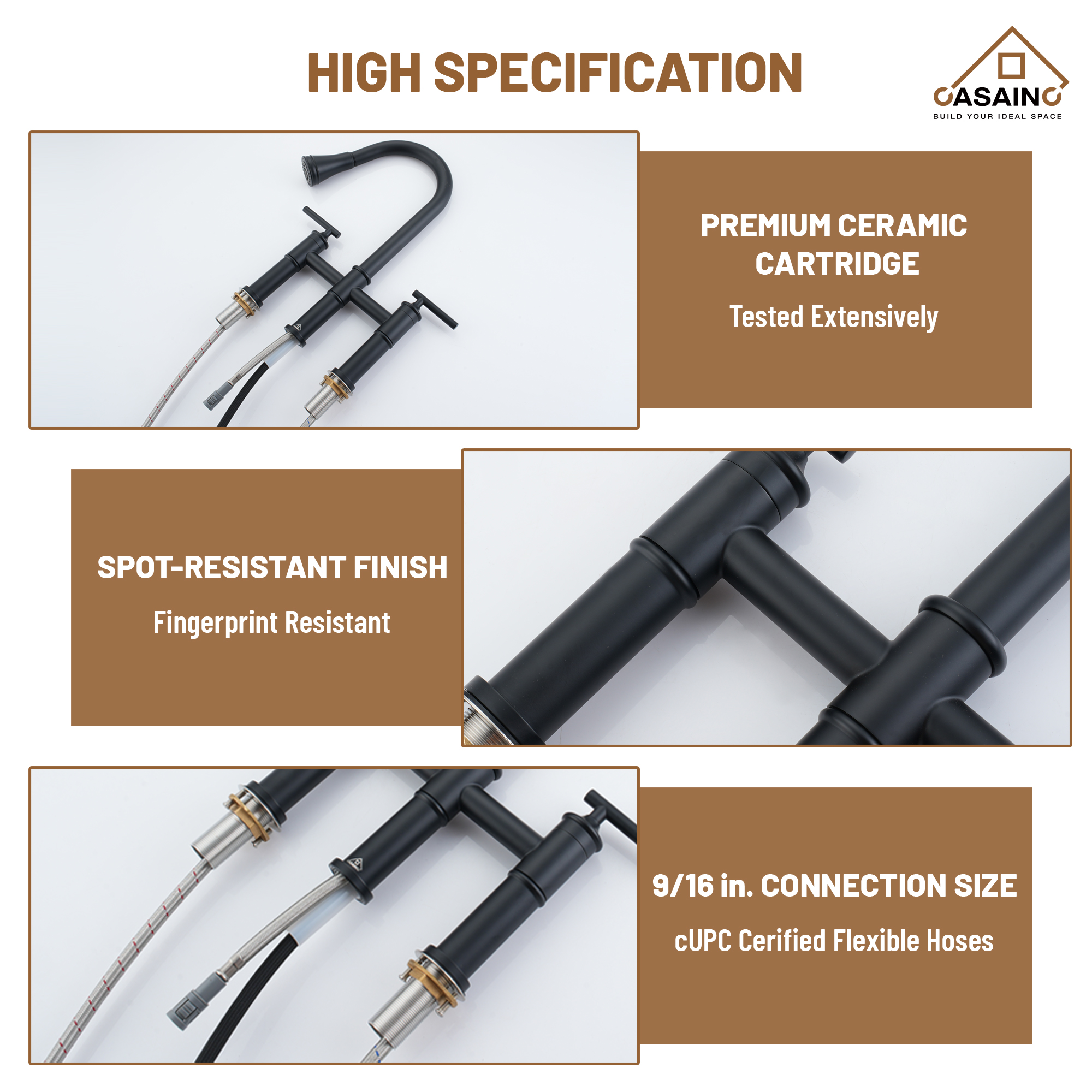 Pull-Down Bridge Kitchen Faucet in Matte Black/Brushed Nickel/Brushed Gold