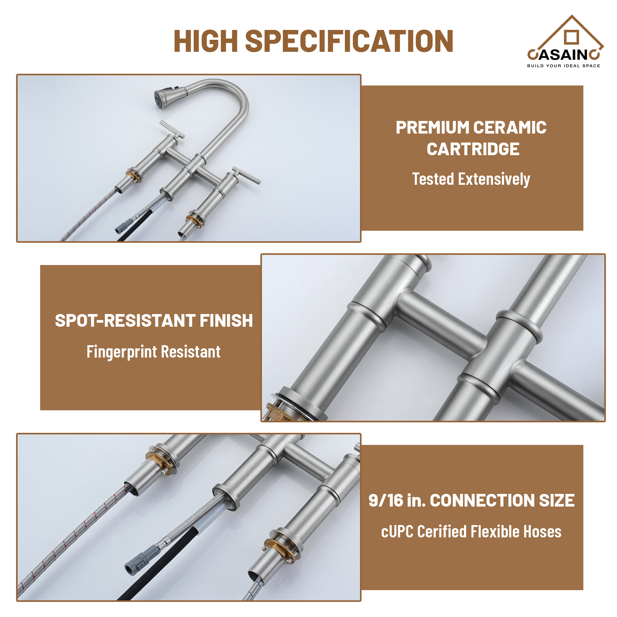 Pull-Down Bridge Kitchen Faucet in Matte Black/Brushed Nickel/Brushed Gold