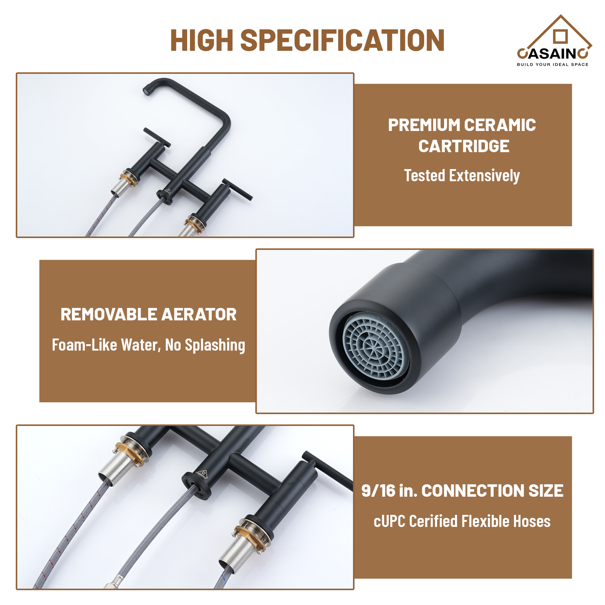 2-Handle Bridge Kitchen Faucet with Pull-Out Side Sprayer in Matte Black/Brushed Nickel/Brushed Gold