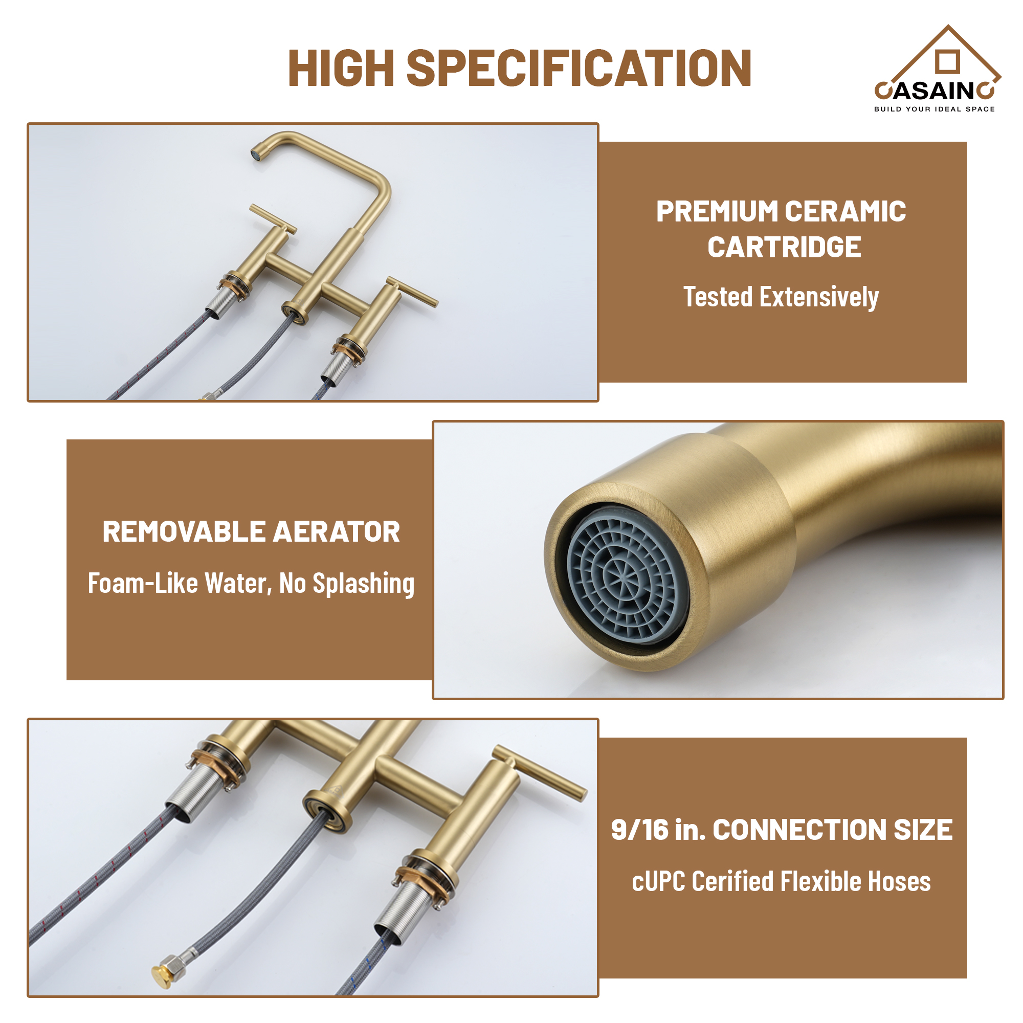 2-Handle Bridge Kitchen Faucet with Pull-Out Side Sprayer in Matte Black/Brushed Nickel/Brushed Gold