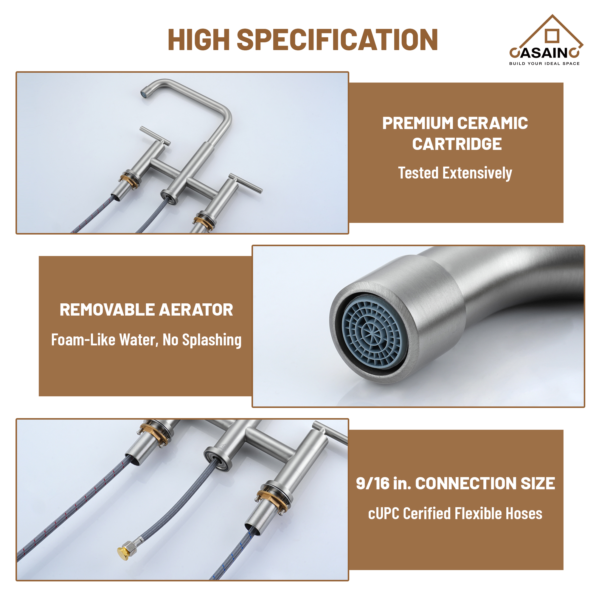 2-Handle Bridge Kitchen Faucet with Pull-Out Side Sprayer in Matte Black/Brushed Nickel/Brushed Gold