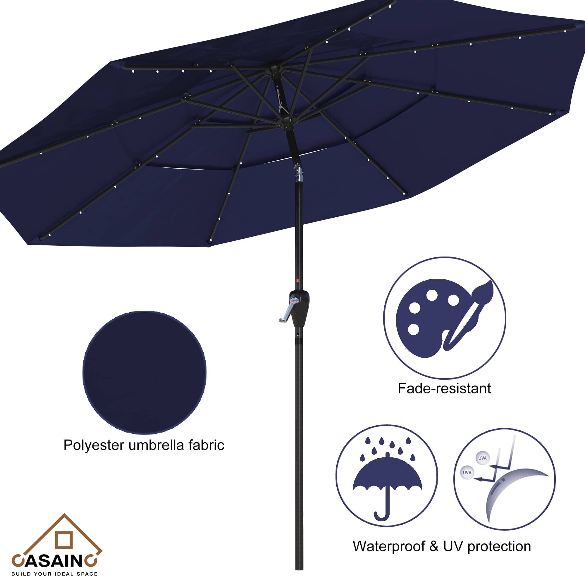 11 ft.3-Layer Aluminum Market Solar Tilt Patio Umbrella with 24-LED Light