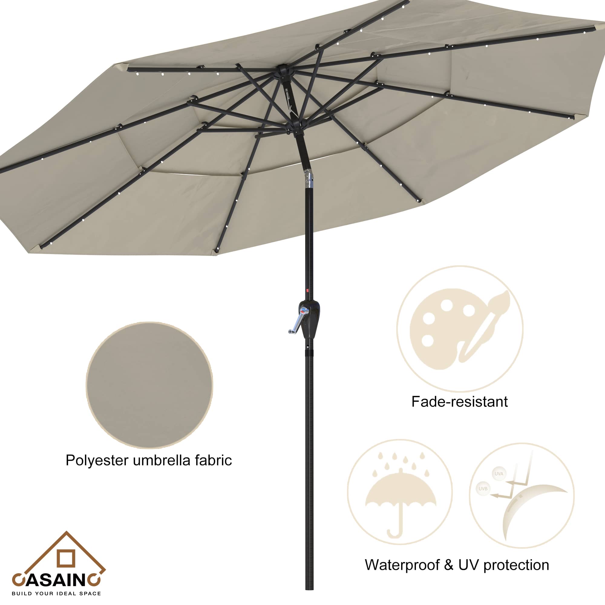 11 ft.3-Layer Aluminum Market Solar Tilt Patio Umbrella with 24-LED Light