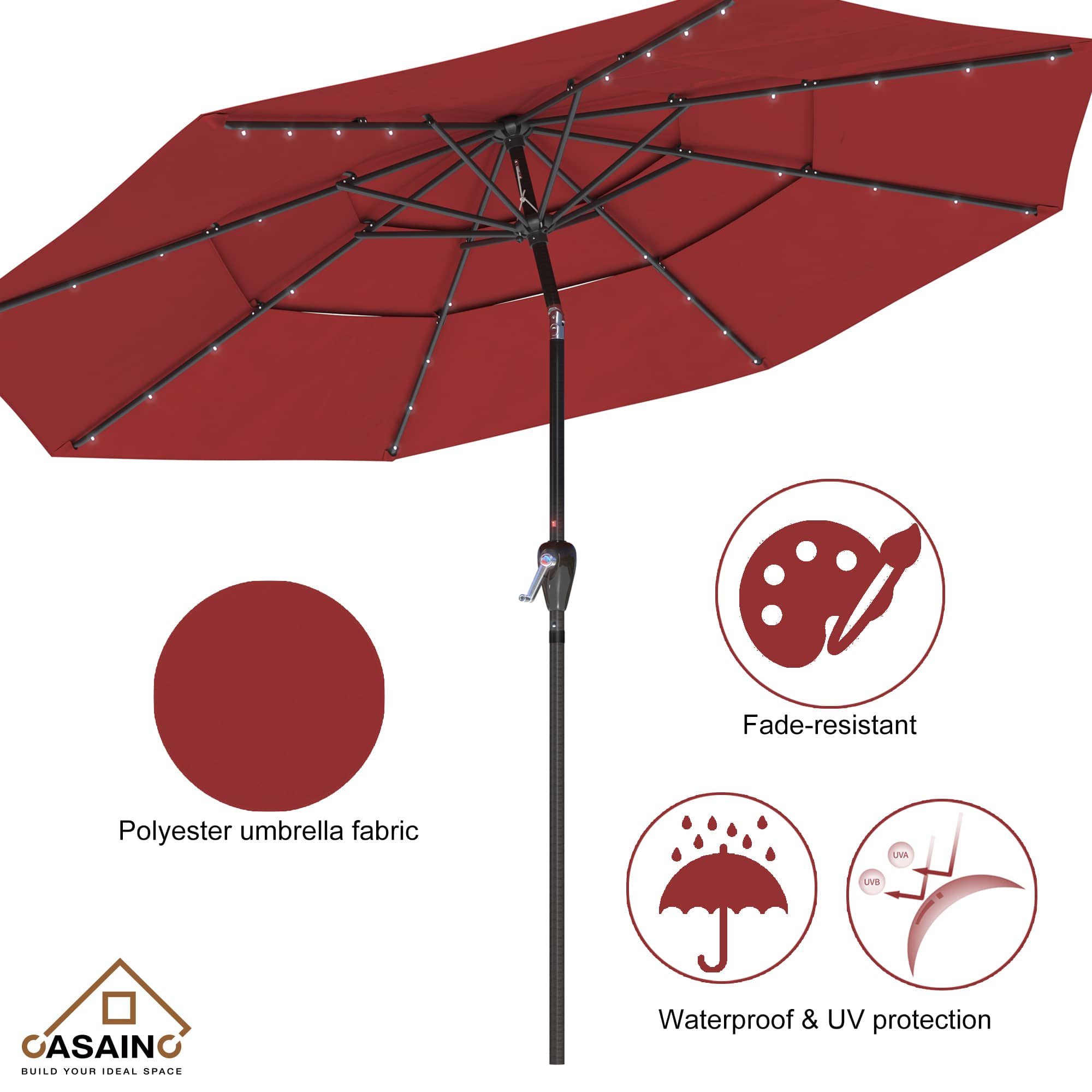 11 ft.3-Layer Aluminum Market Solar Tilt Patio Umbrella with 24-LED Light