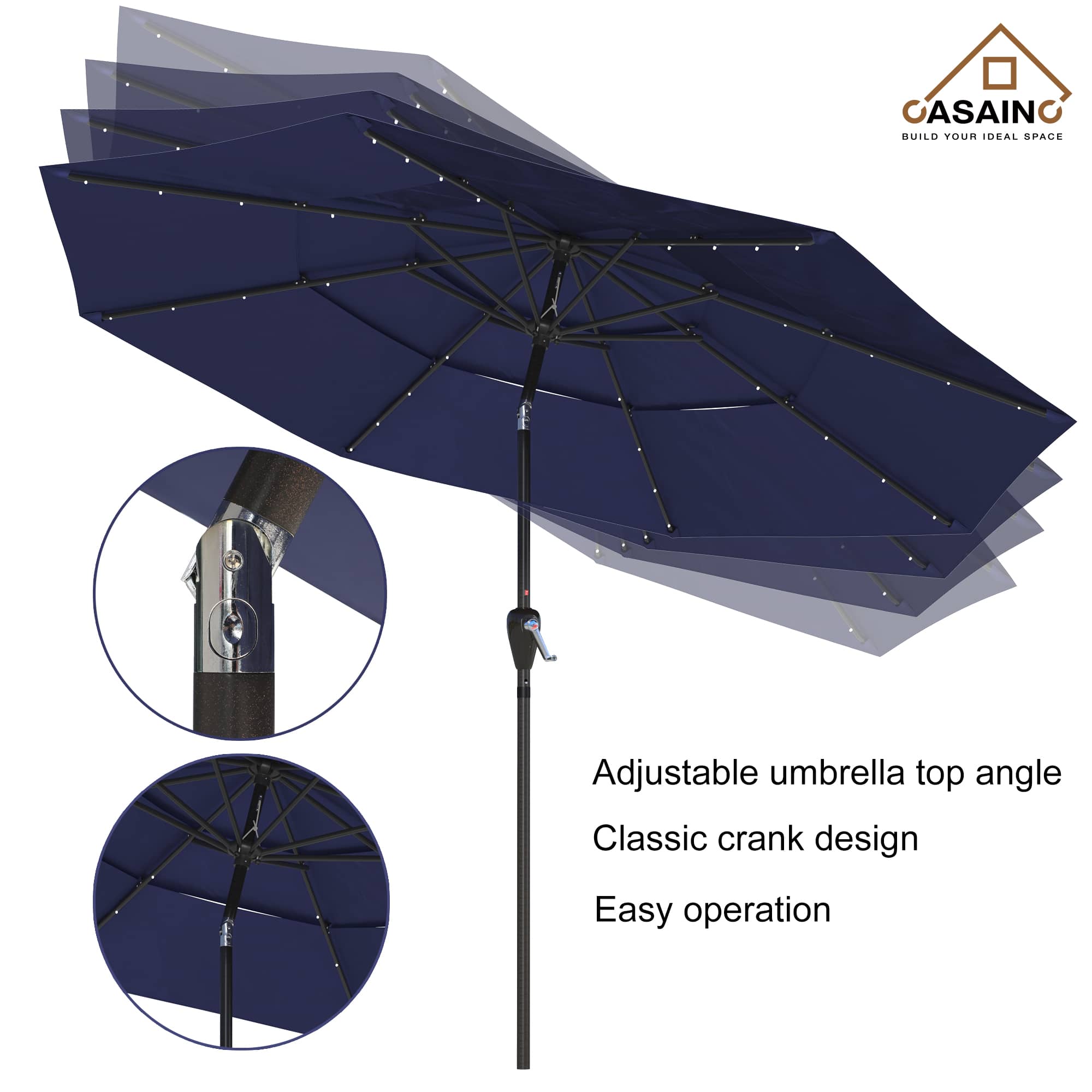 11 ft.3-Layer Aluminum Market Solar Tilt Patio Umbrella with 24-LED Light