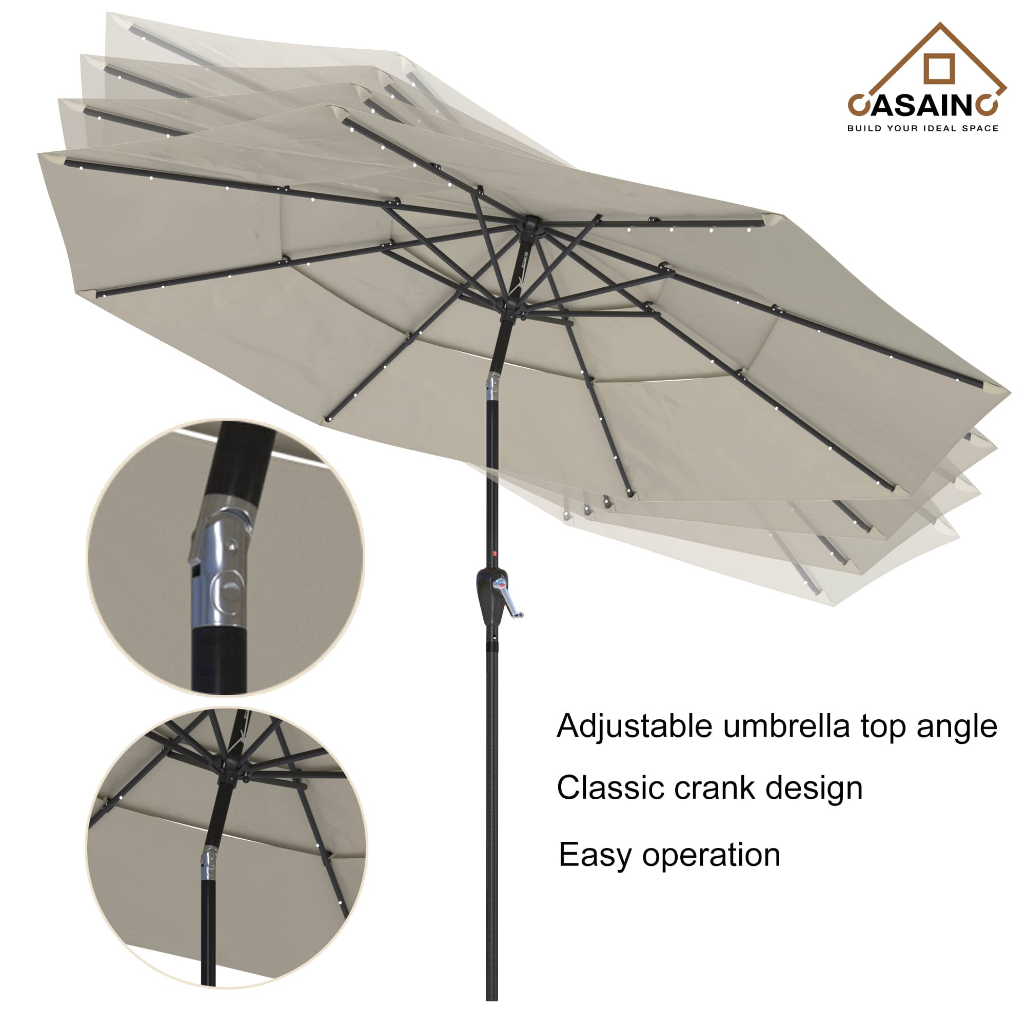 11 ft.3-Layer Aluminum Market Solar Tilt Patio Umbrella with 24-LED Light