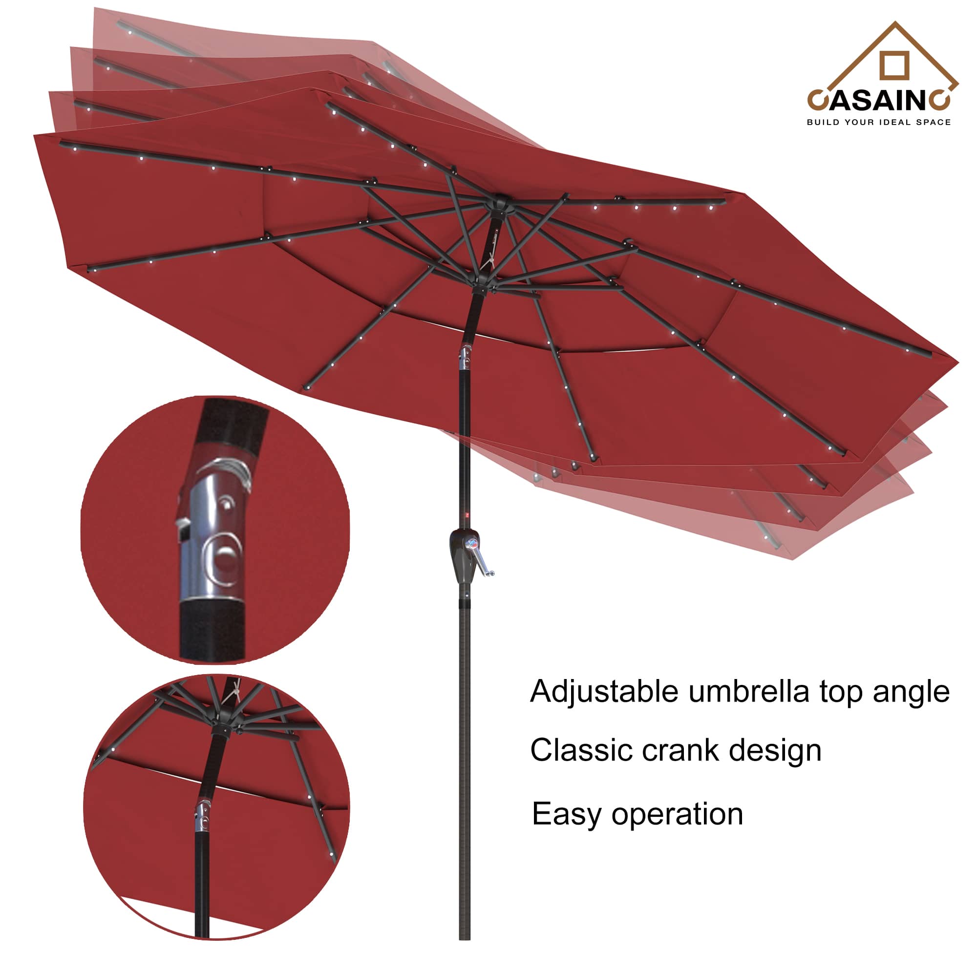 11 ft.3-Layer Aluminum Market Solar Tilt Patio Umbrella with 24-LED Light