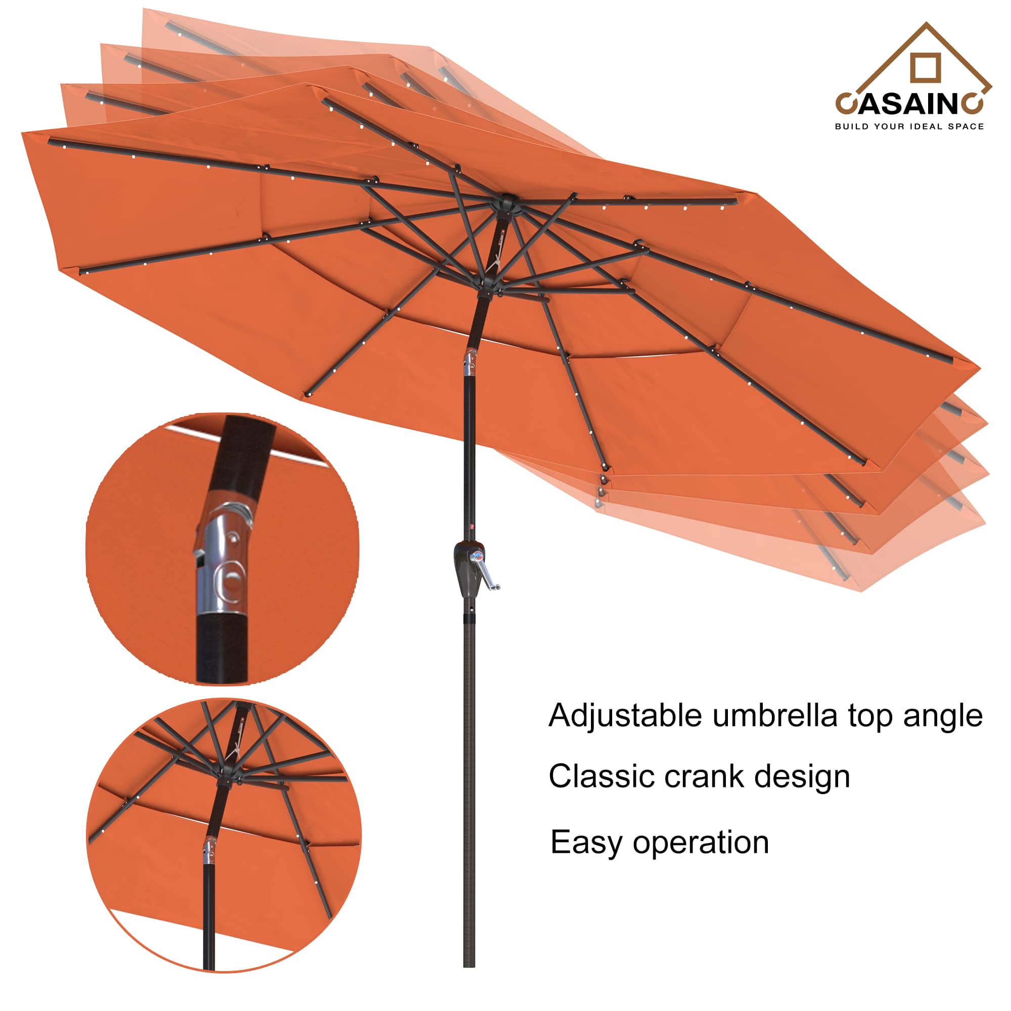 11 ft.3-Layer Aluminum Market Solar Tilt Patio Umbrella with 24-LED Light