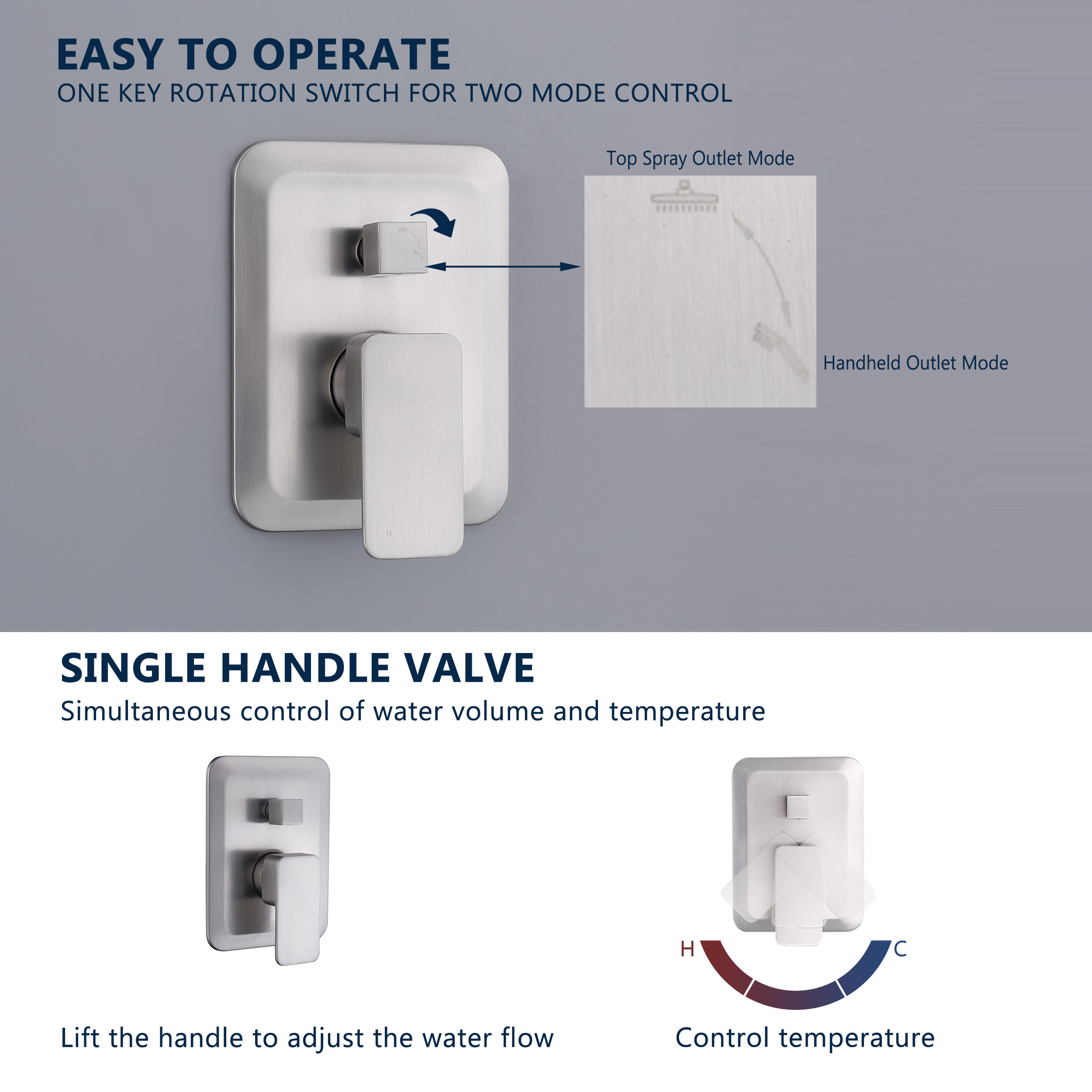 CASAINC 9.8" Square Wall-mounted Rain Shower Faucet with Pressure Balanced Valve