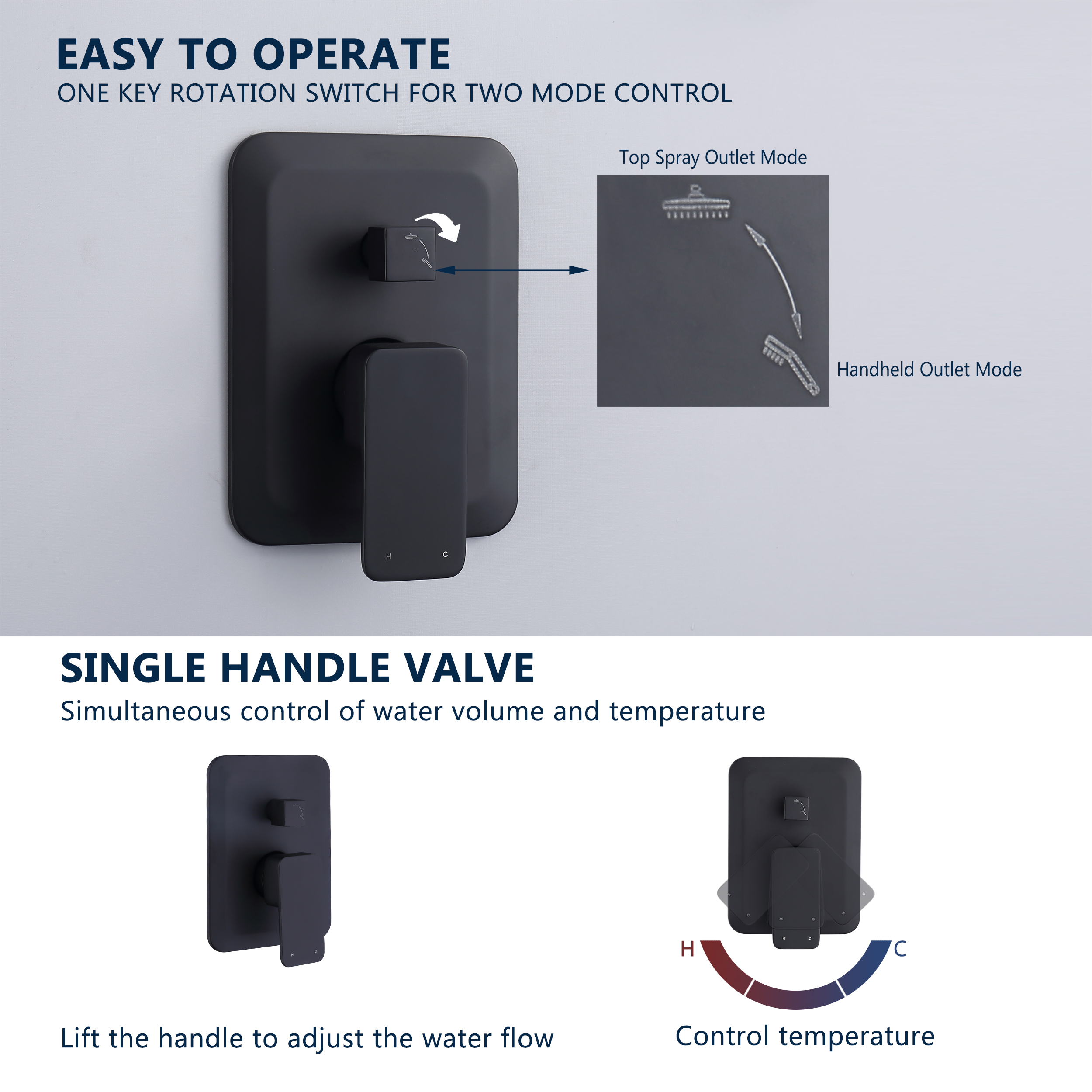 CASAINC 9.8" Square Wall-mounted Rain Shower Faucet with Pressure Balanced Valve