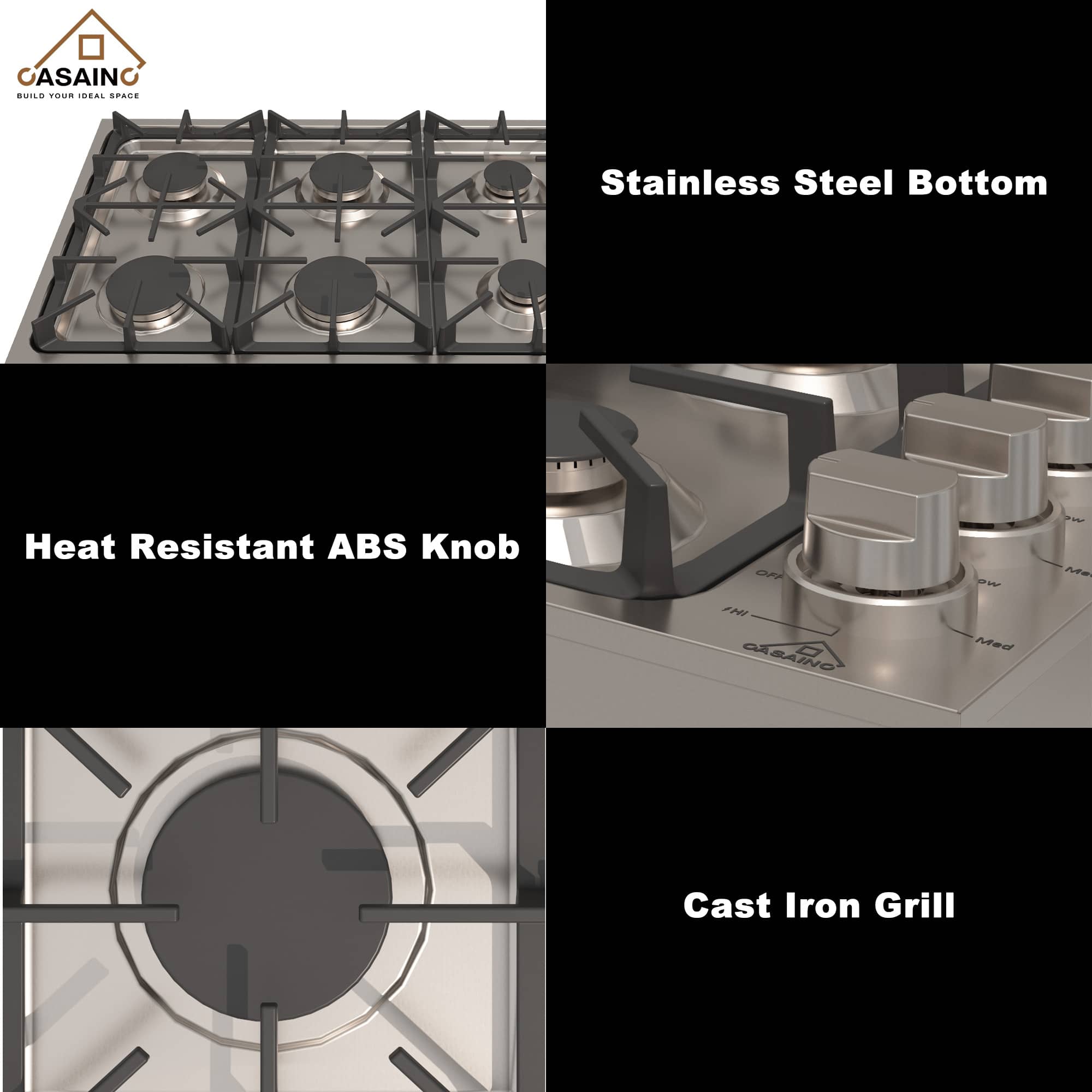36-in 6 Burners Stainless Steel Gas Cooktop-CASAINC