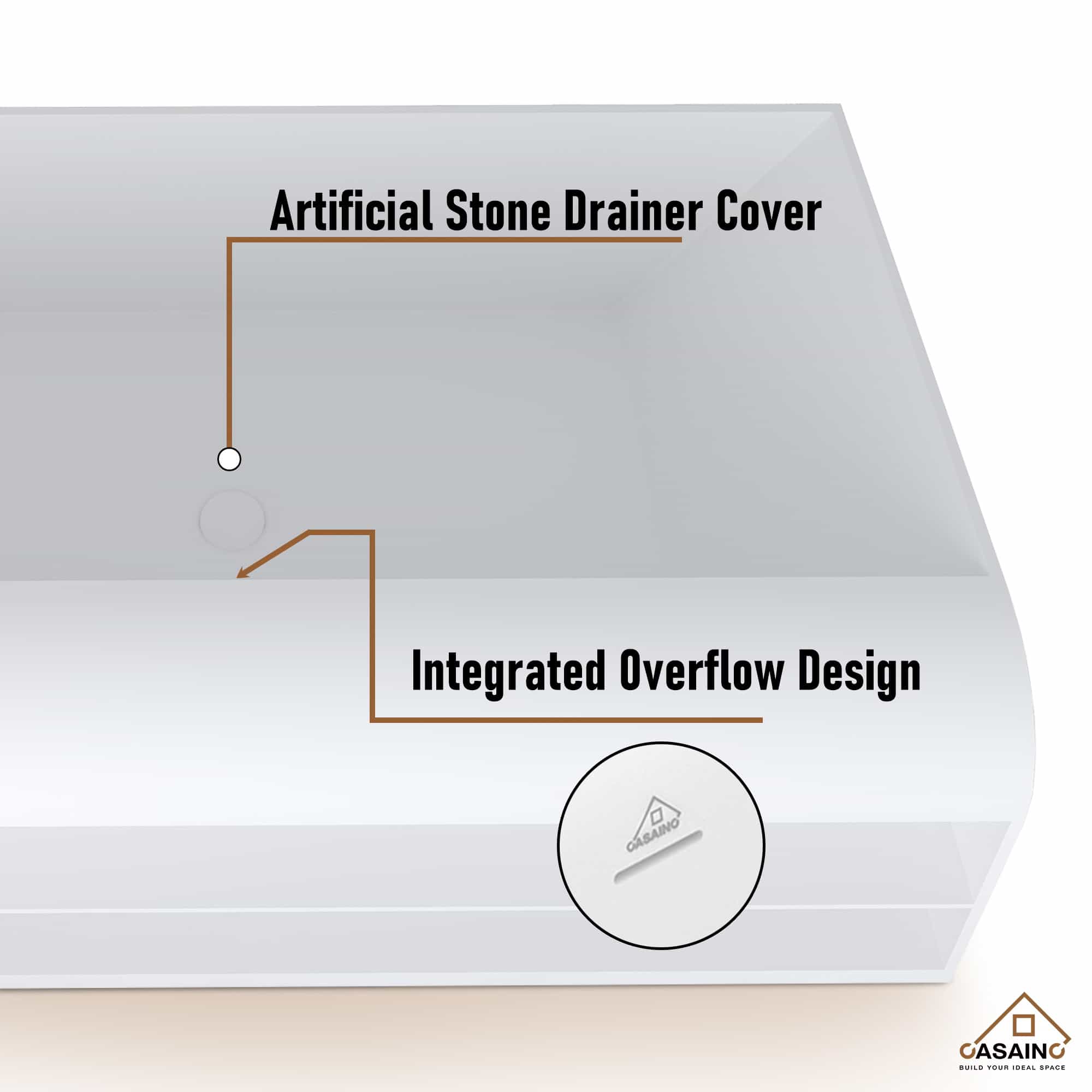 CASAINC 69 Inch Matte White Freestanding Solid Surface Bathtub with Si