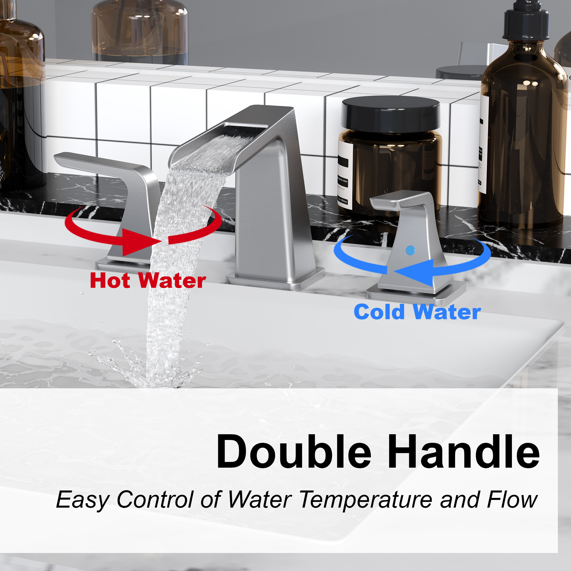 Casainc 2-Handle Bathroom Sink Faucet 3-Hole Application Widespread Modern Bathroom Faucet with Drain Assembly