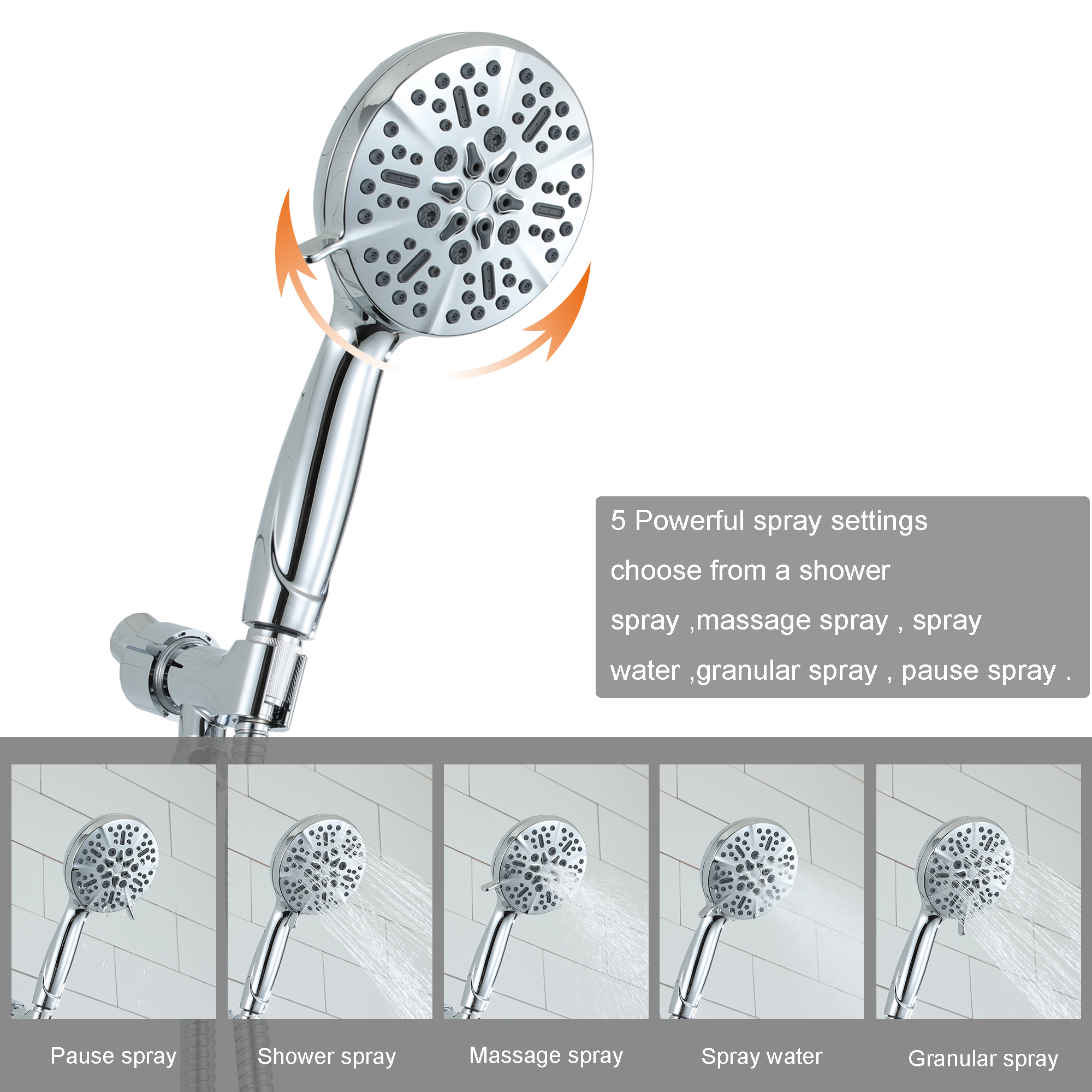 5-Spray Patterns 5 in. High Pressure Wall Mount Handheld Shower Head