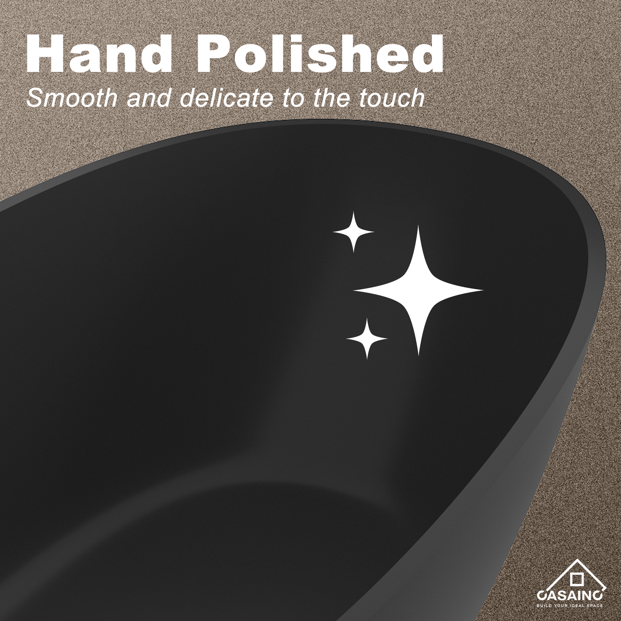 65" Solid Surface Freestanding Bathtub in (Matte Black& Grey)