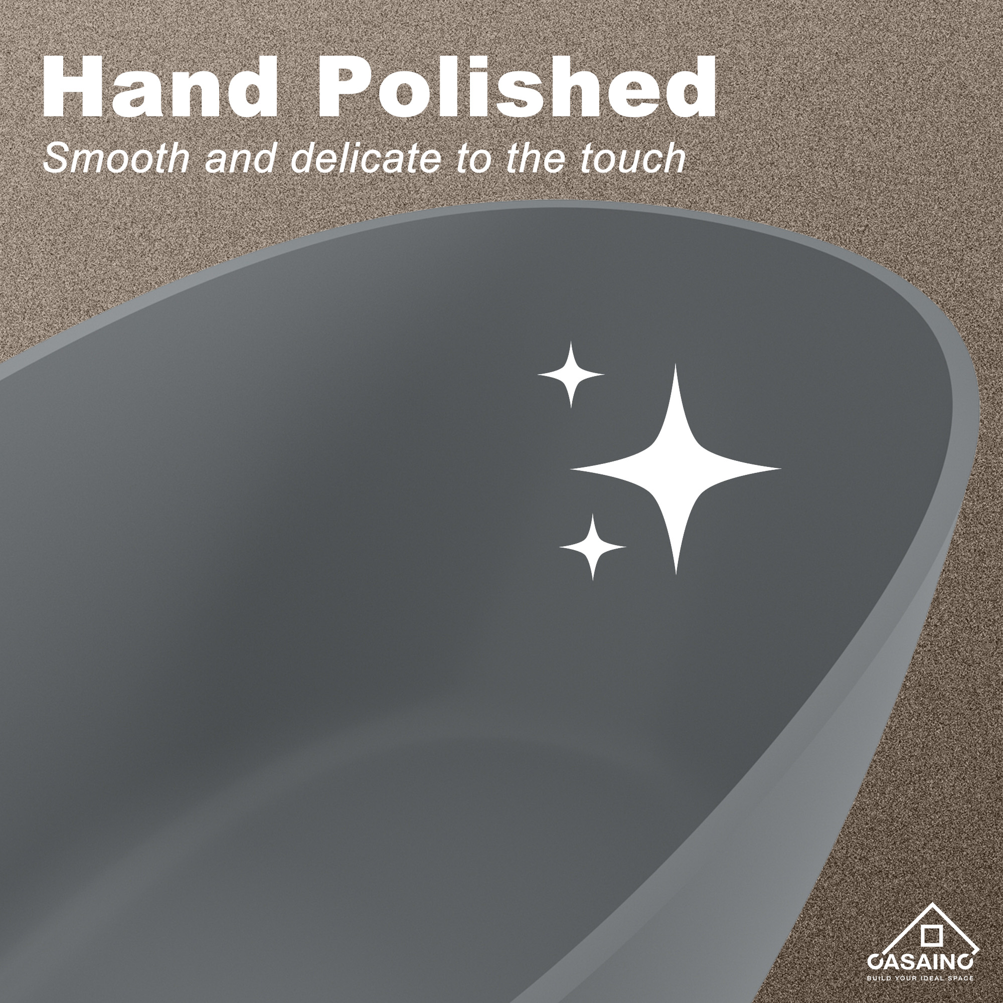 65" Solid Surface Freestanding Bathtub in (Matte Black& Grey)