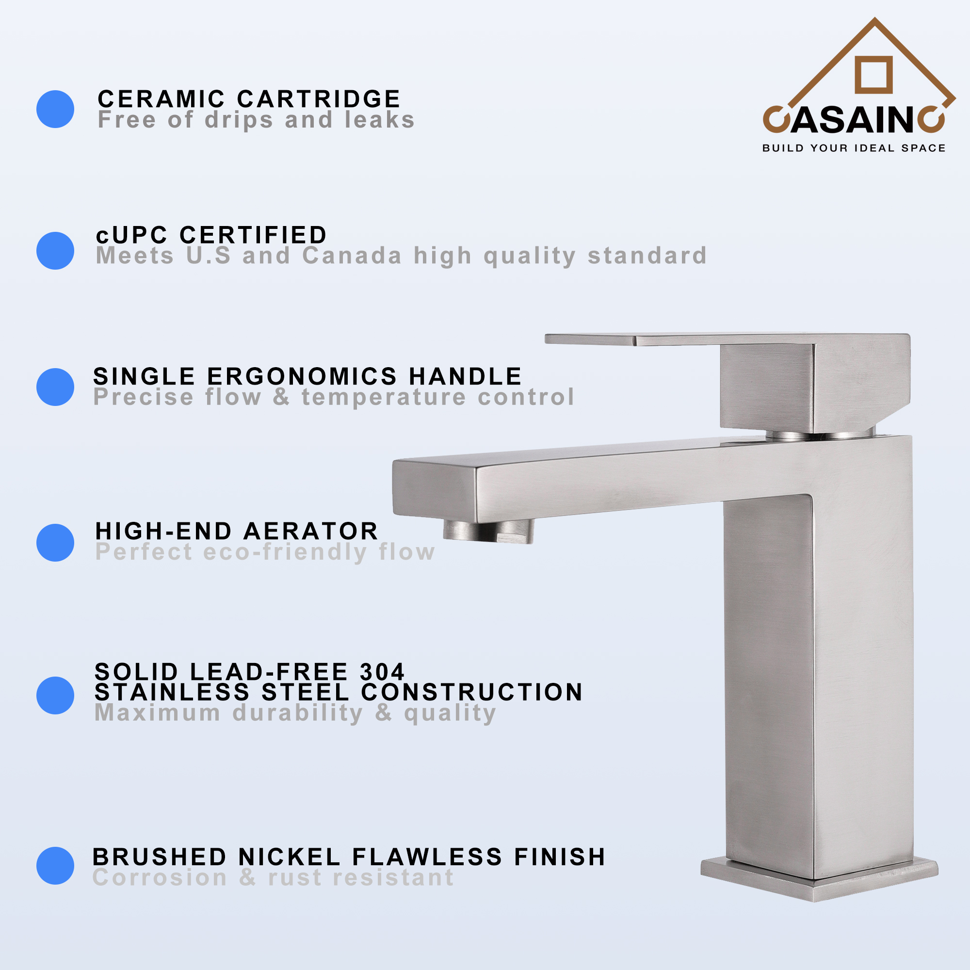 Casainc Brushed Nickel 1-Handle Residential Freestanding Sink Faucet