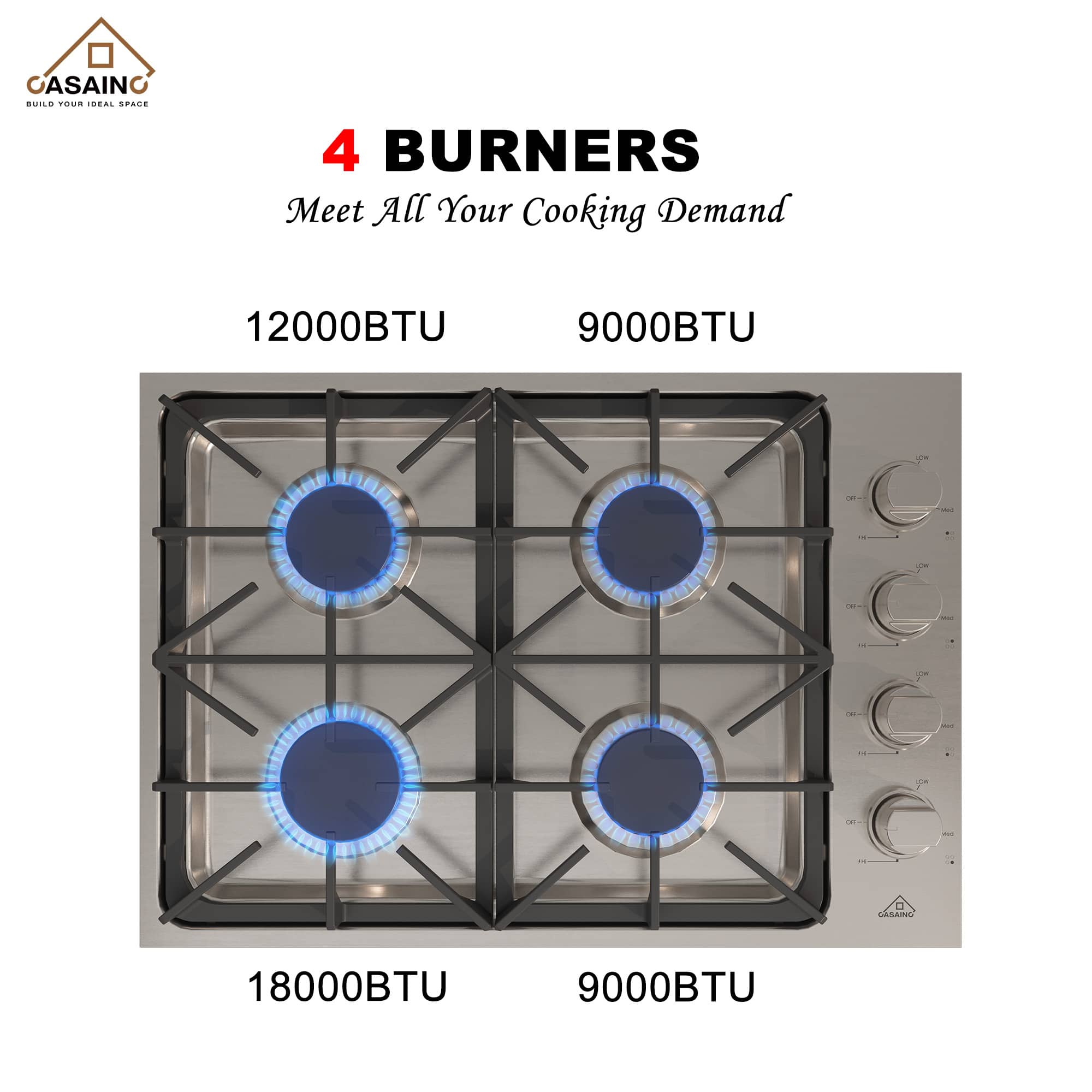 30in 4 Burners Stainless Steel Gas Cooktop with LP