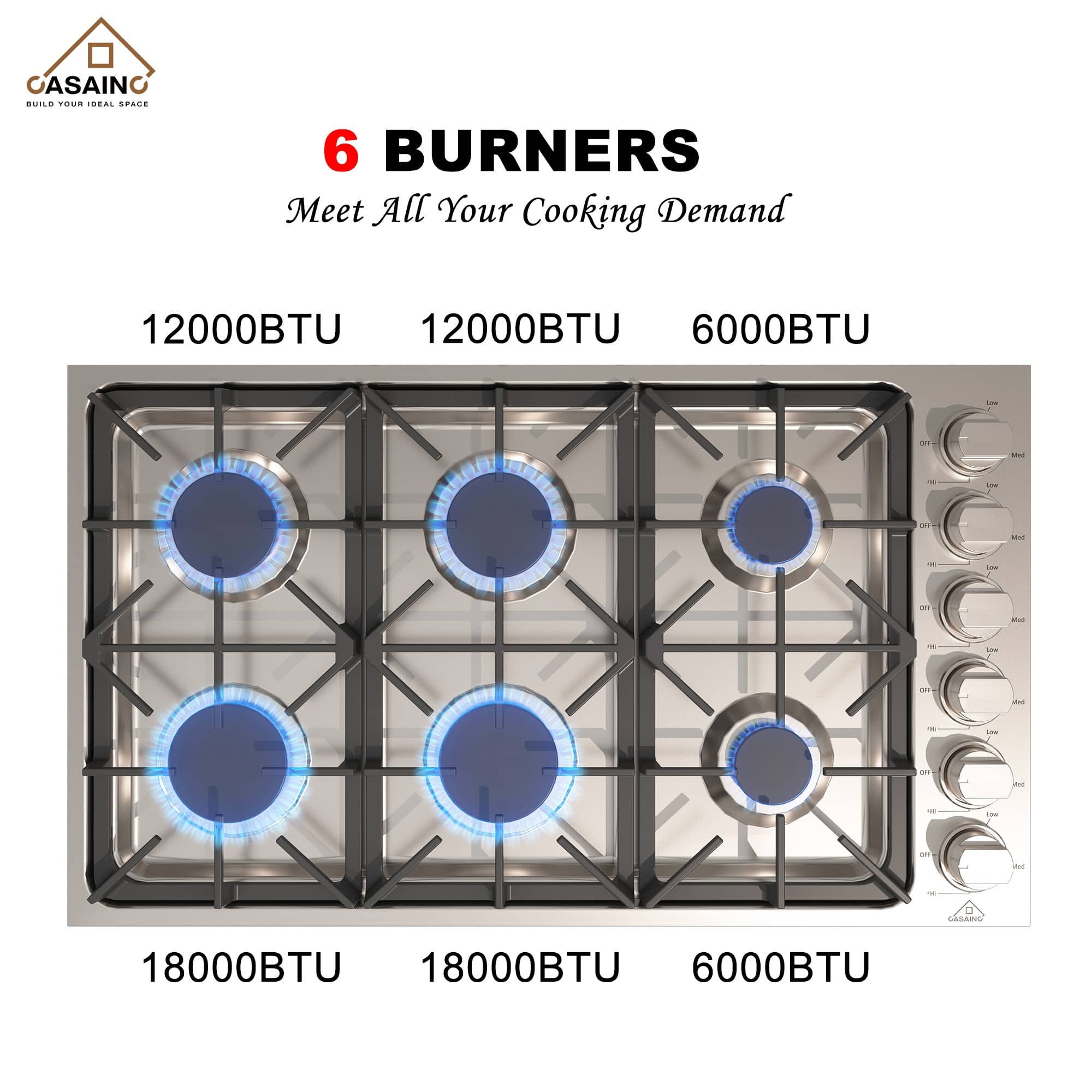 36-in 6 Burners Stainless Steel Gas Cooktop-CASAINC