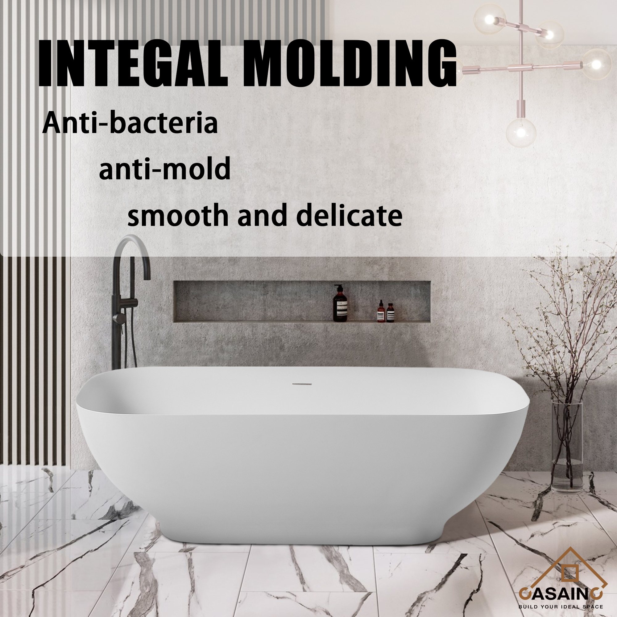 63 inches Solid Surface Freestanding Bathtub