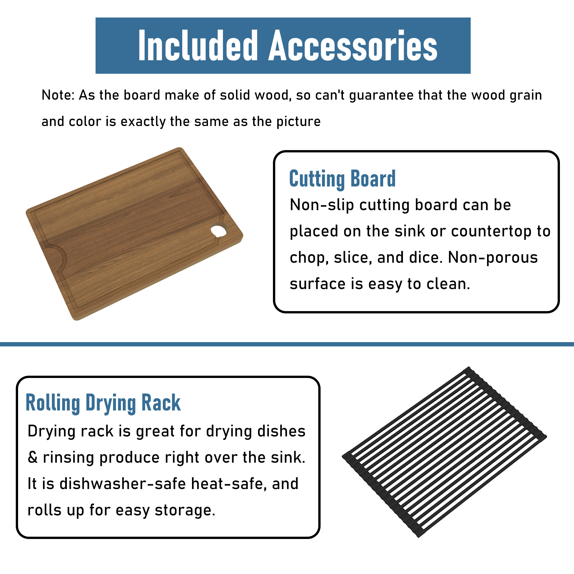 Concrete 33 in. Single Bowl Farmhouse Apron Kitchen Sink with Cutting Board, Rolling Drying Rack, Grid and Drainer Black Earth/Cold Concrete Grey