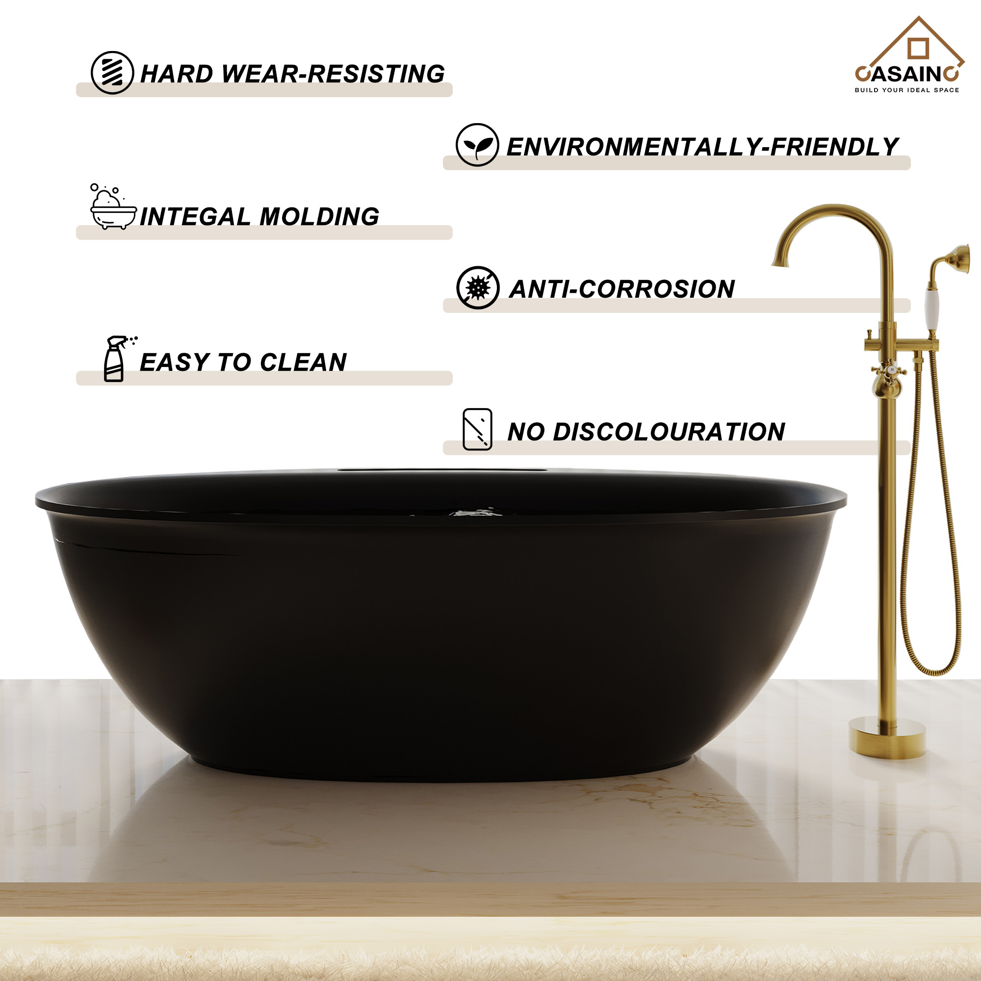 63" Solid Surface Freestanding Bathtub in Matte Black