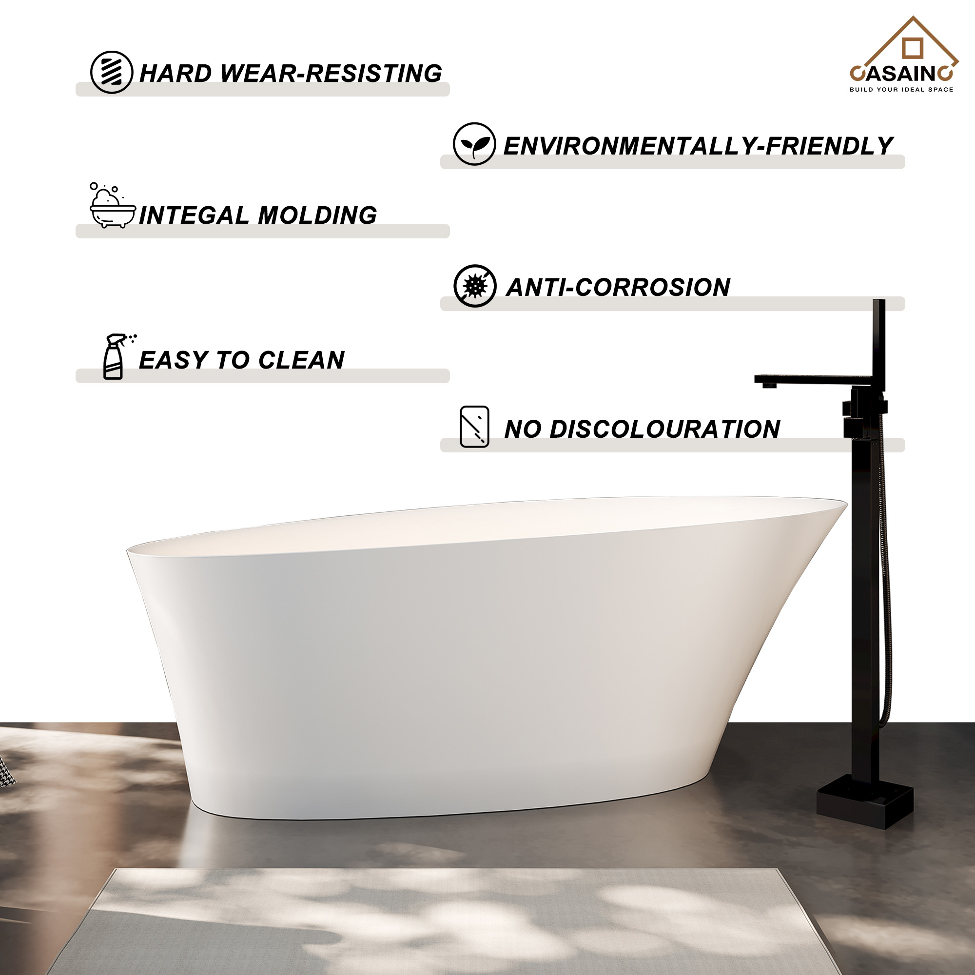 65" Solid Surface Freestanding Bathtub in Matte White