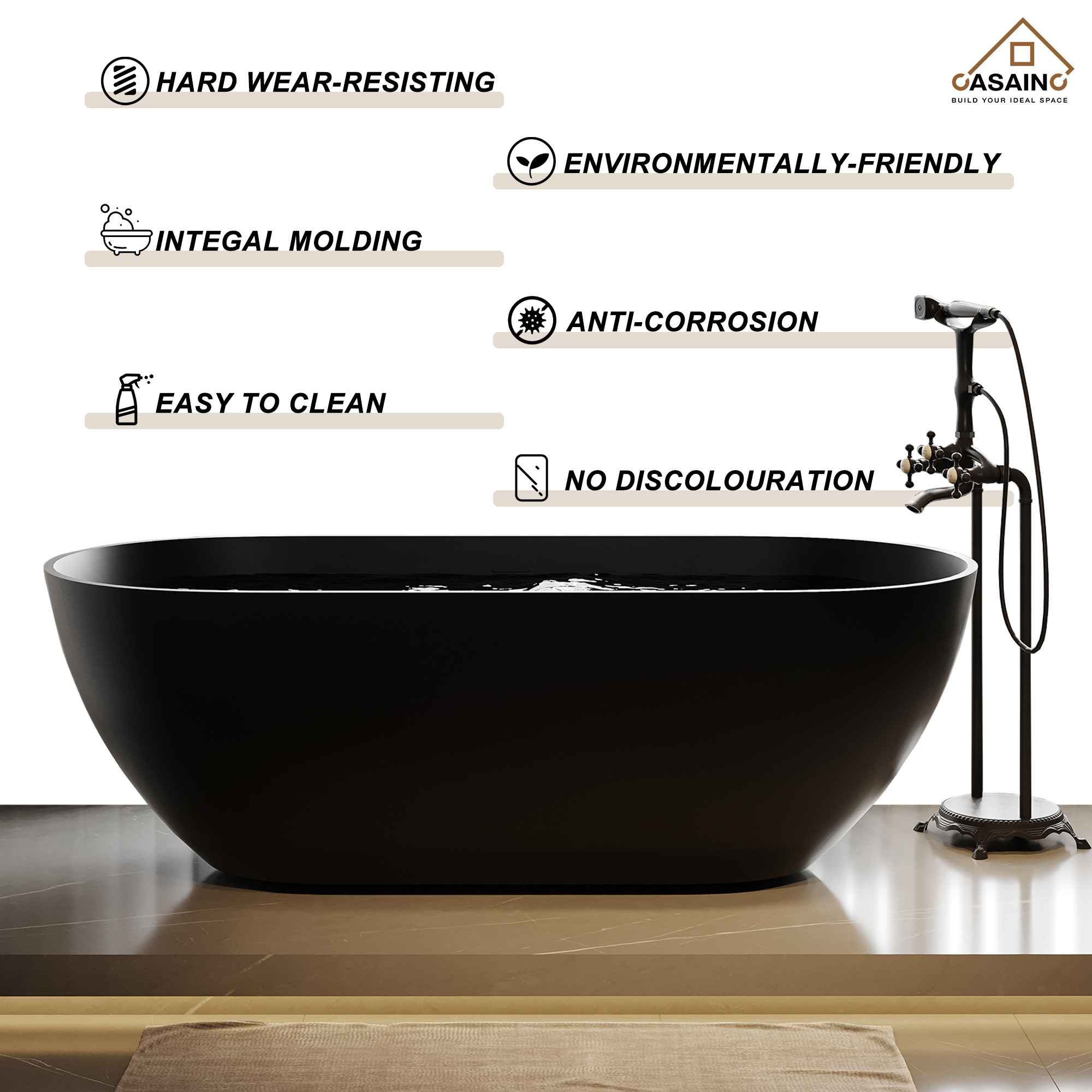 59"/69"Solid Surface Freestanding Bathtub in (Matte Black& Grey)