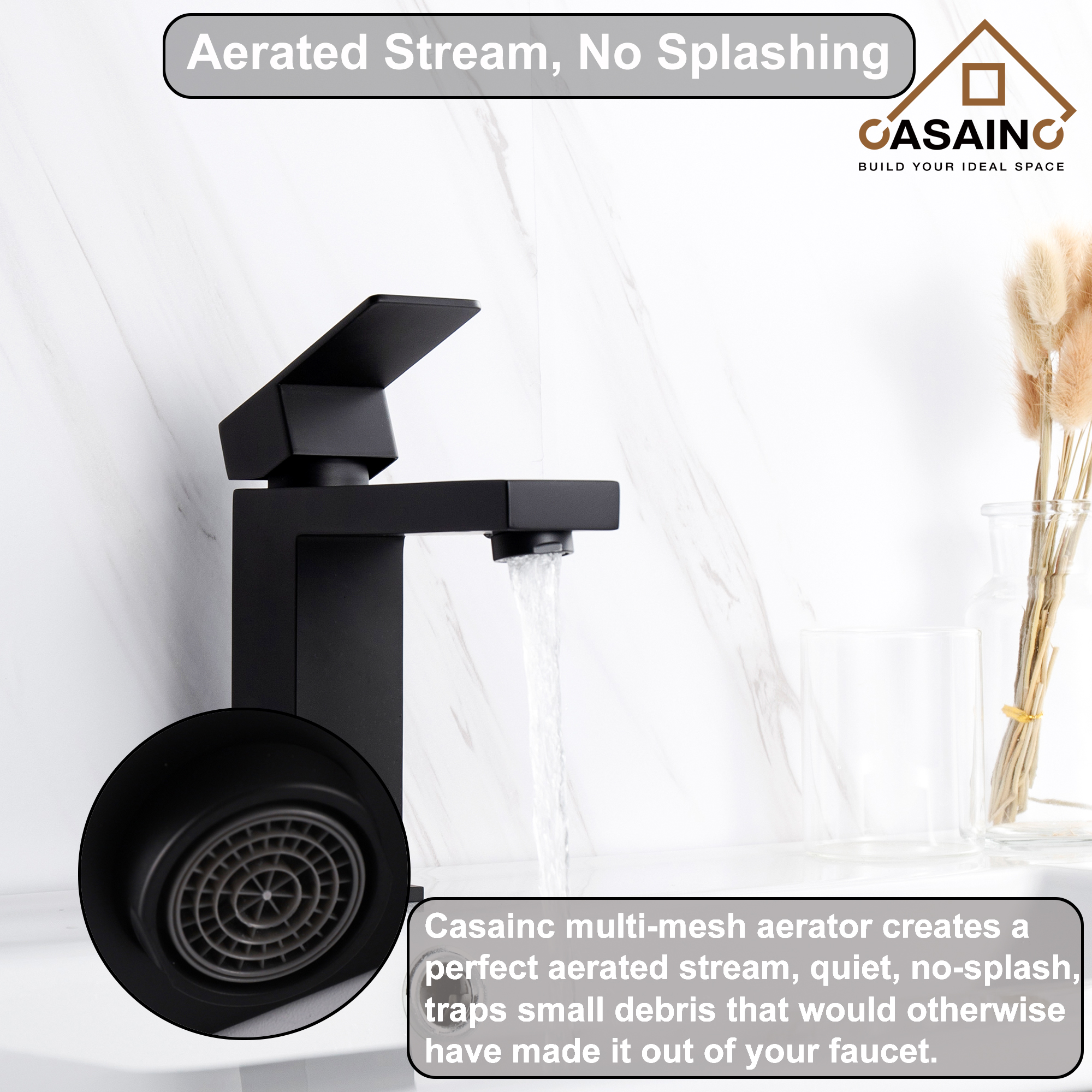 Casainc Matte Black 1-Handle Residential Freestanding Sink Faucet