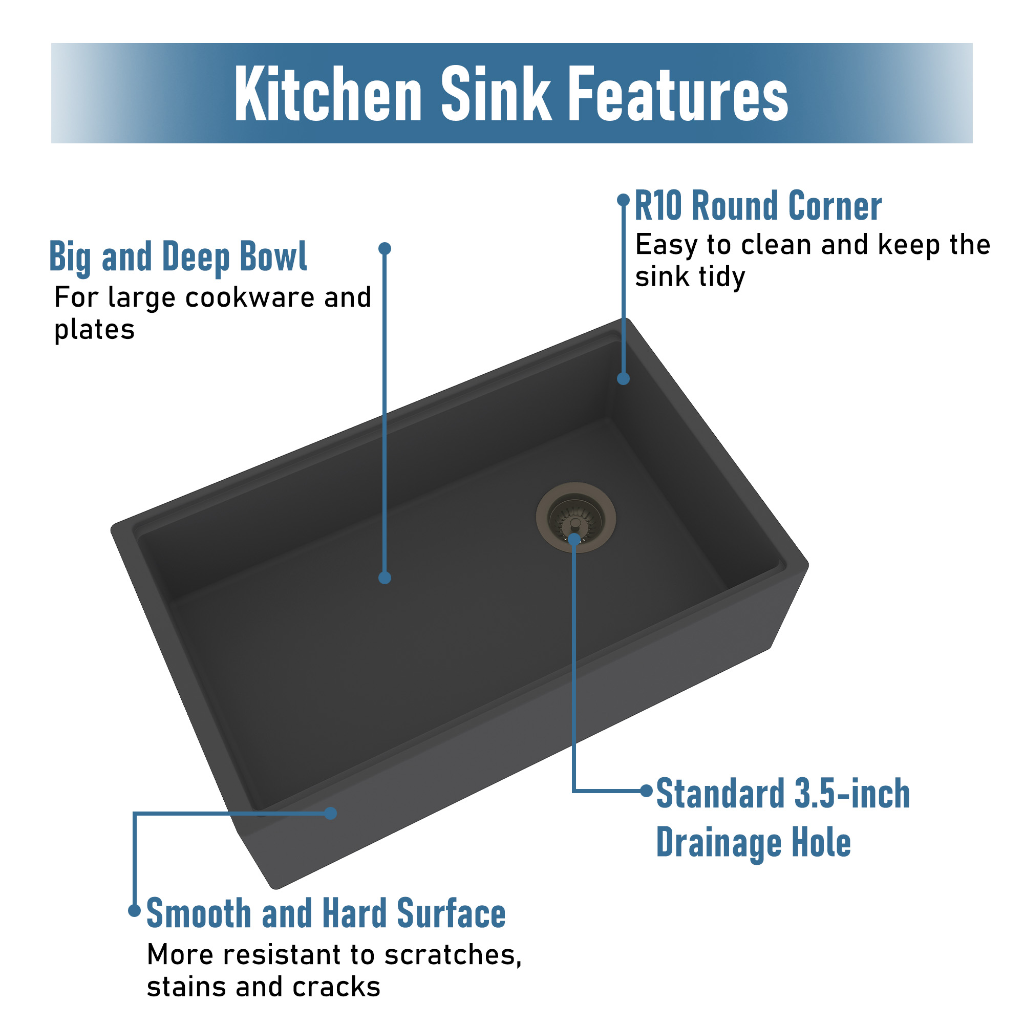 Concrete 30 in. Single Bowl Farmhouse Apron Kitchen Sink with Cutting Board, Rolling Drying Rack, Grid and Drainer Black Earth/Cold Concrete Grey