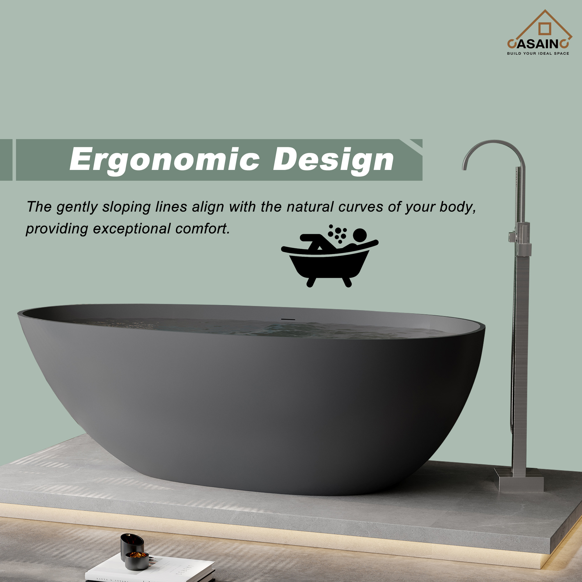 67" Solid Surface Freestanding Bathtub(Matte Grey& Matte Black)