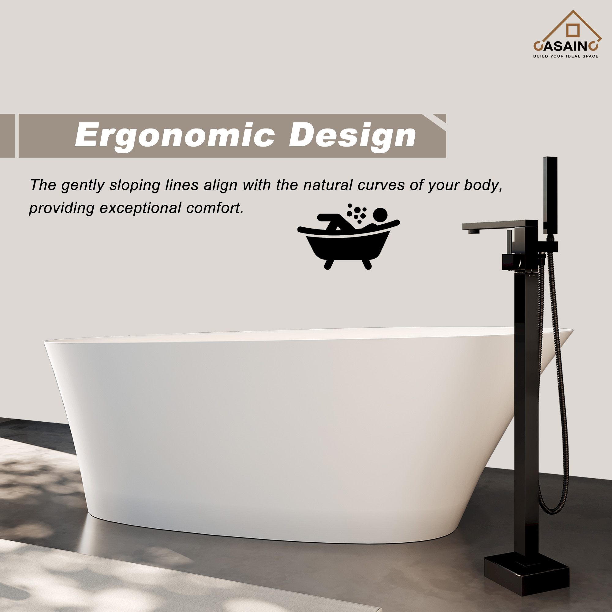 65" Solid Surface Freestanding Bathtub in Matte White