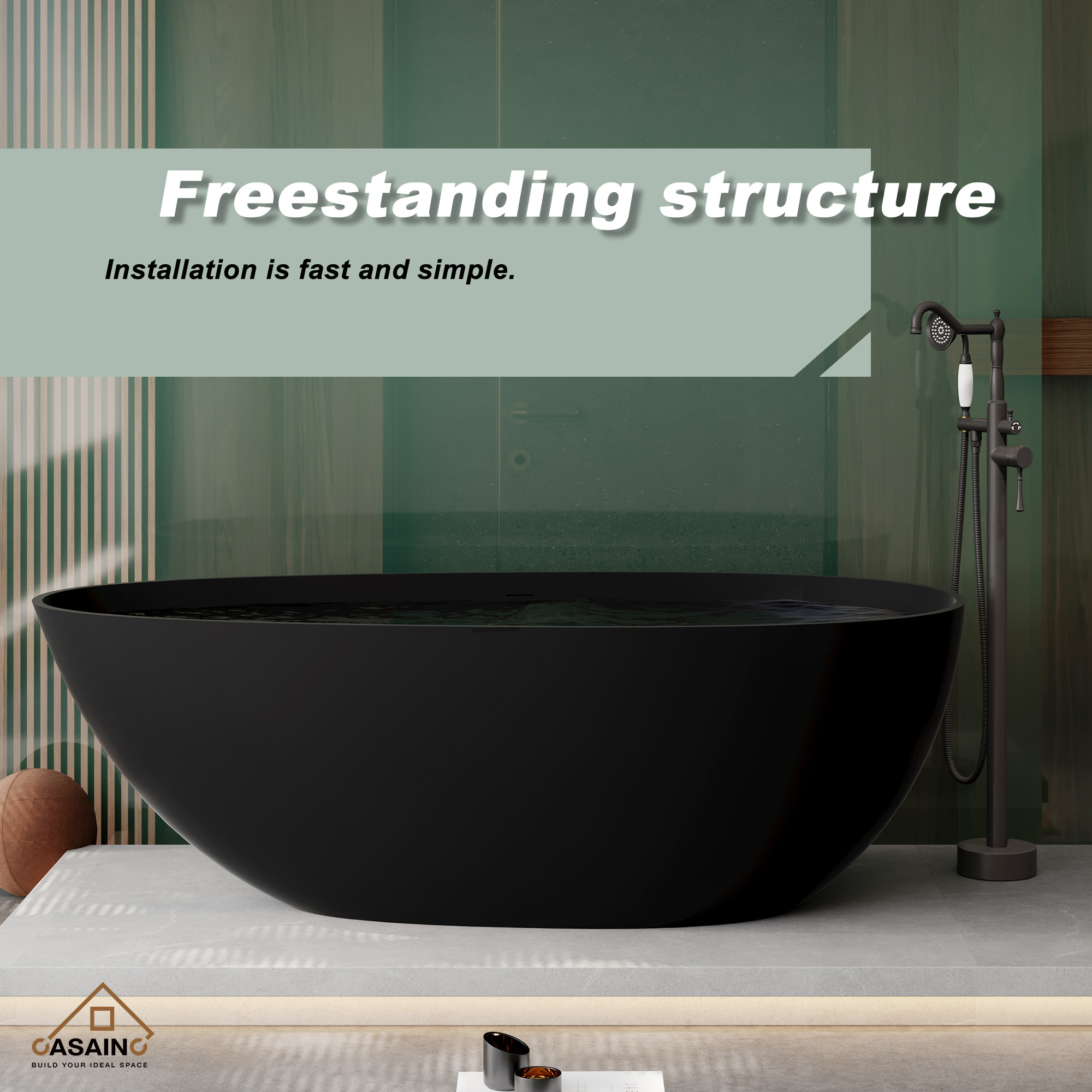 67" Solid Surface Freestanding Bathtub(Matte Grey& Matte Black)