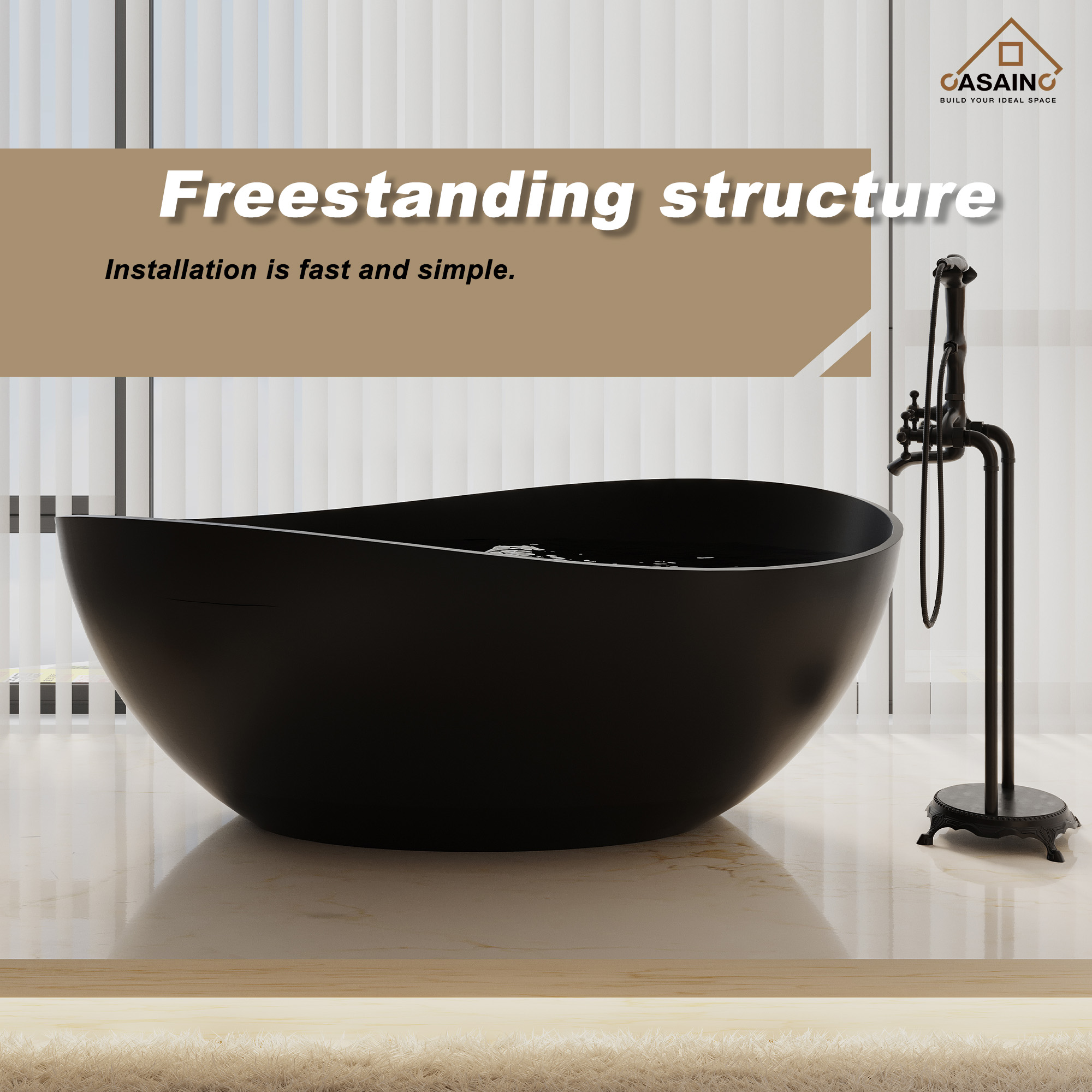63" Solid Surface Freestanding Bathtub in (MatteBlack&Grey)