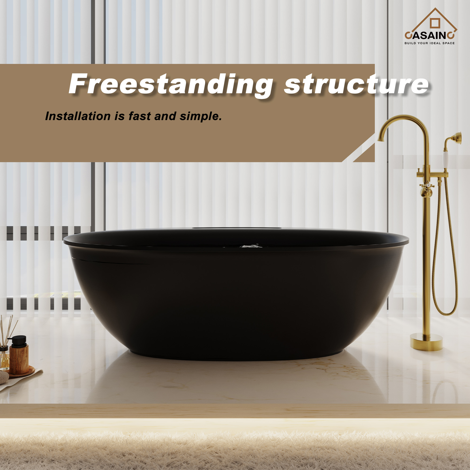 63" Solid Surface Freestanding Bathtub in Matte Black