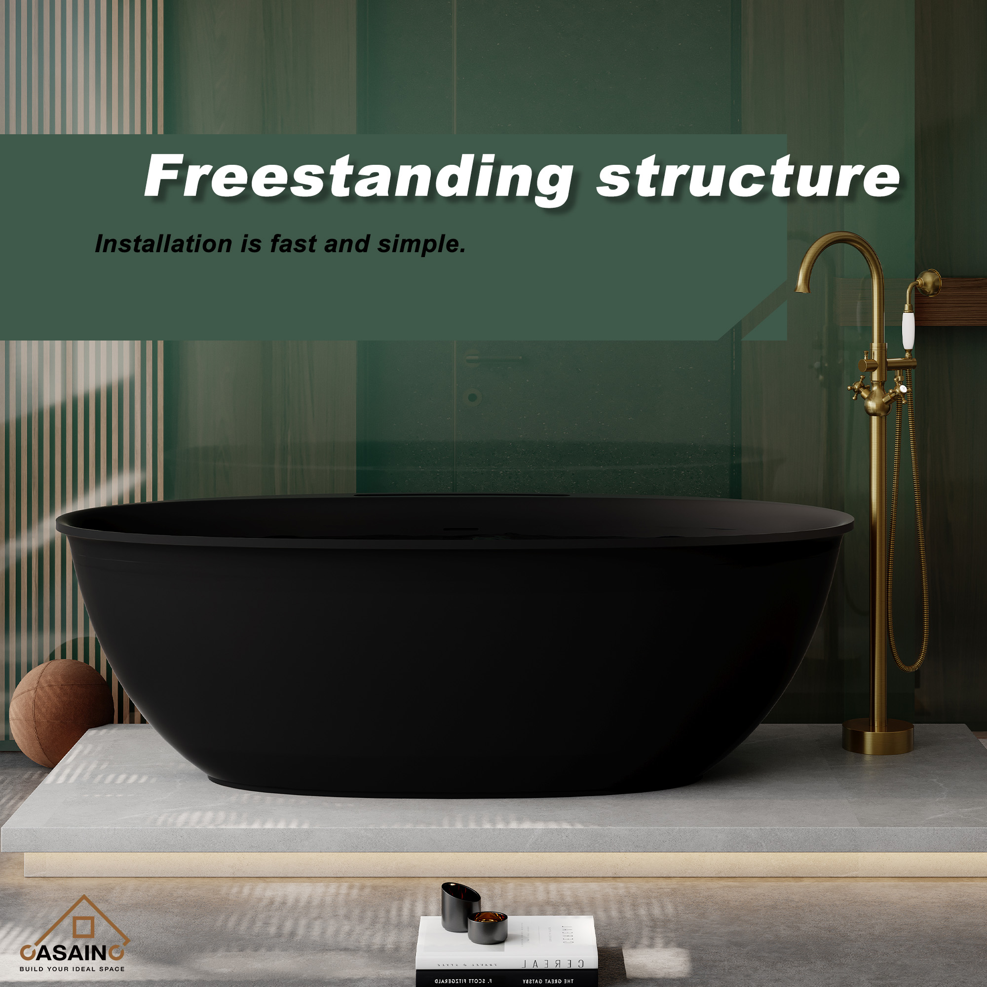63" Solid Surface Freestanding Bathtub in Matte Black