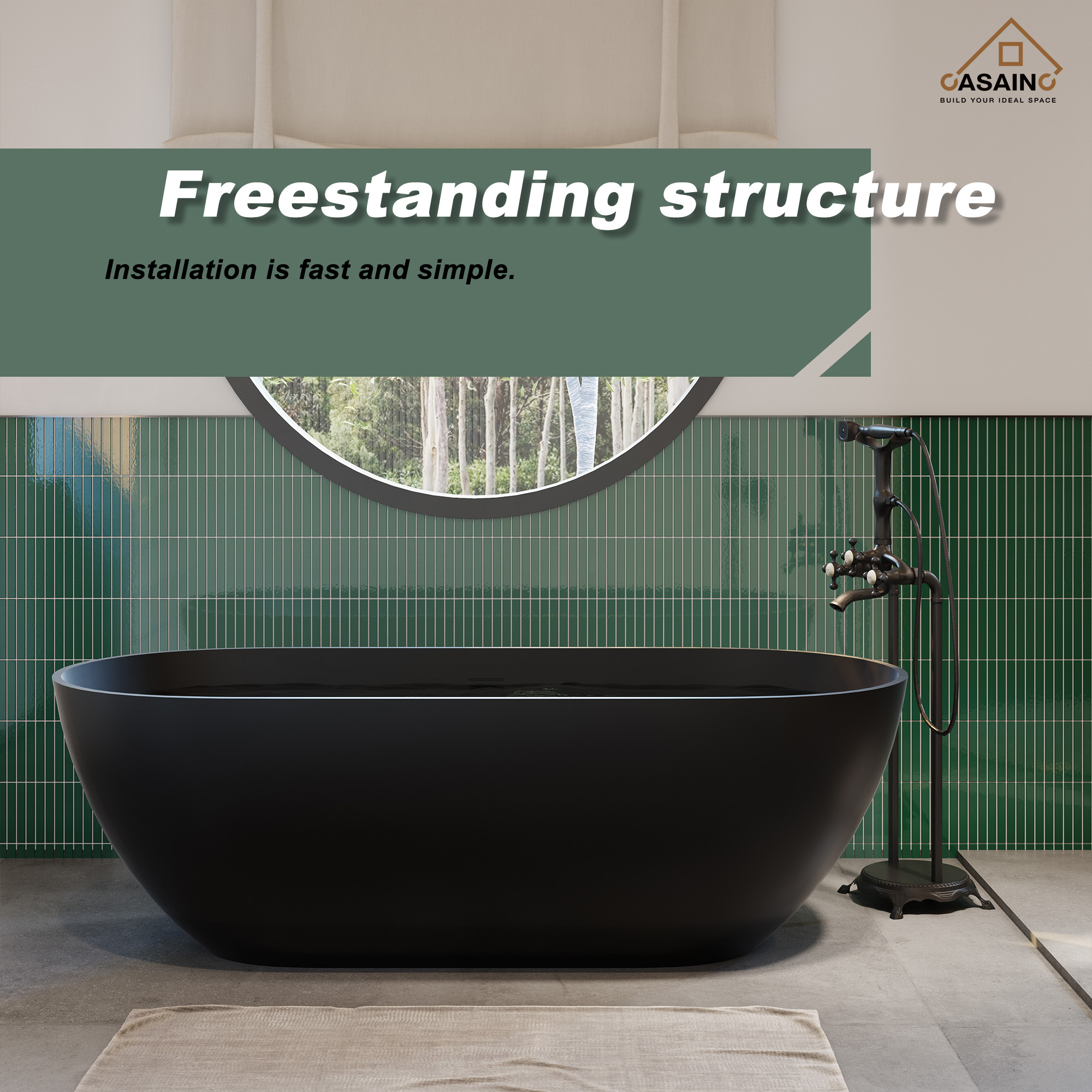59"/69"Solid Surface Freestanding Bathtub in (Matte Black& Grey)